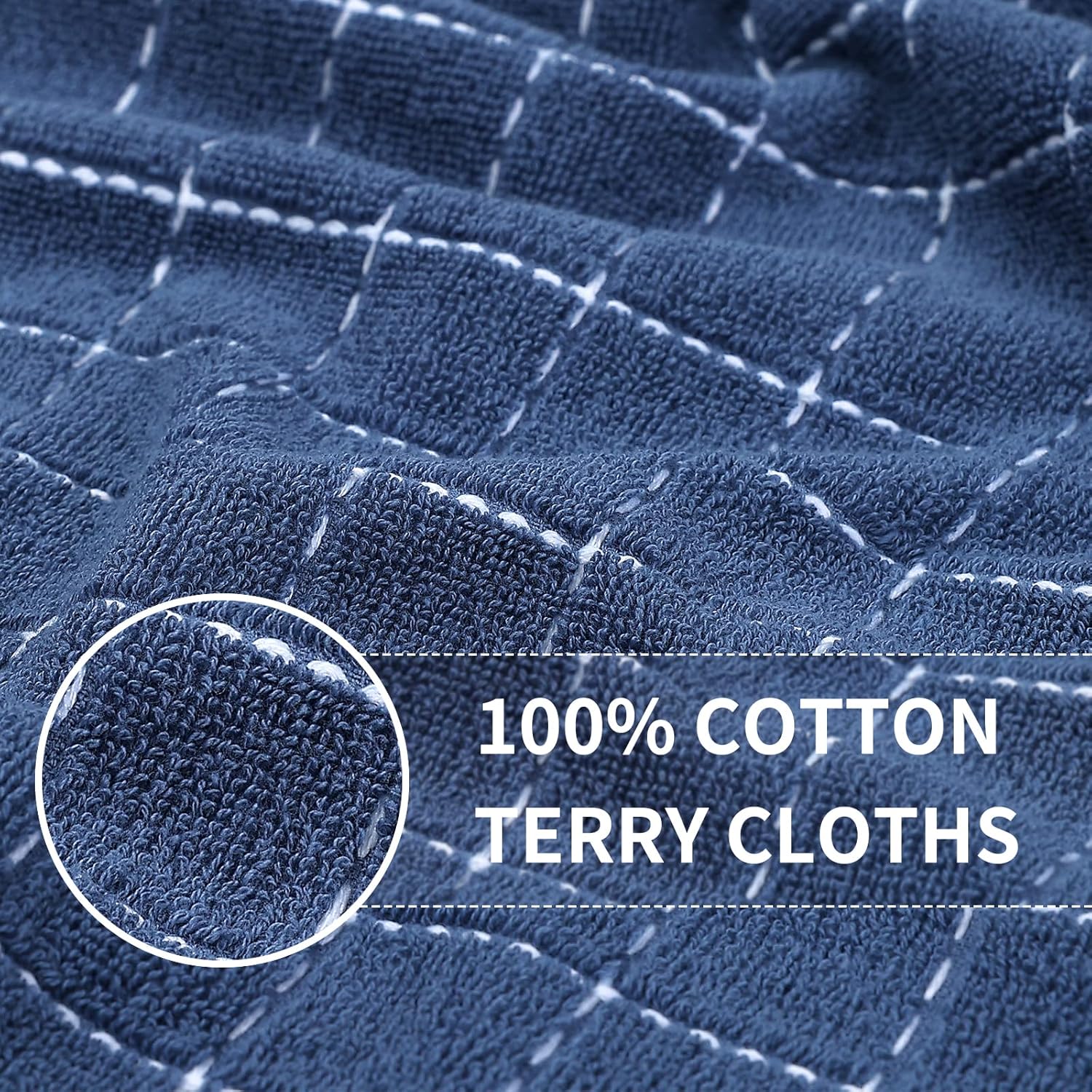 Homaxy 100% Cotton Terry Kitchen Towels(Navy Blue, 13 x 28 inches), Checkered Designed, Soft and