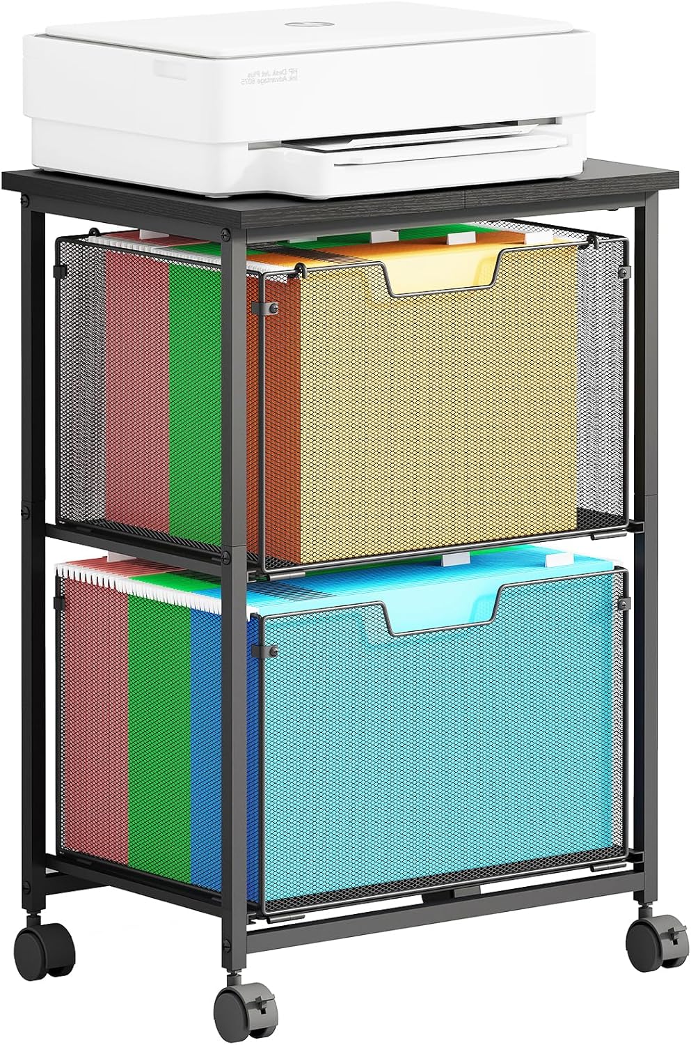 Letter/Legal Rolling File Cart with 2 Storage Drawers, Under Desk Storage, Vertical Filing Cabinet