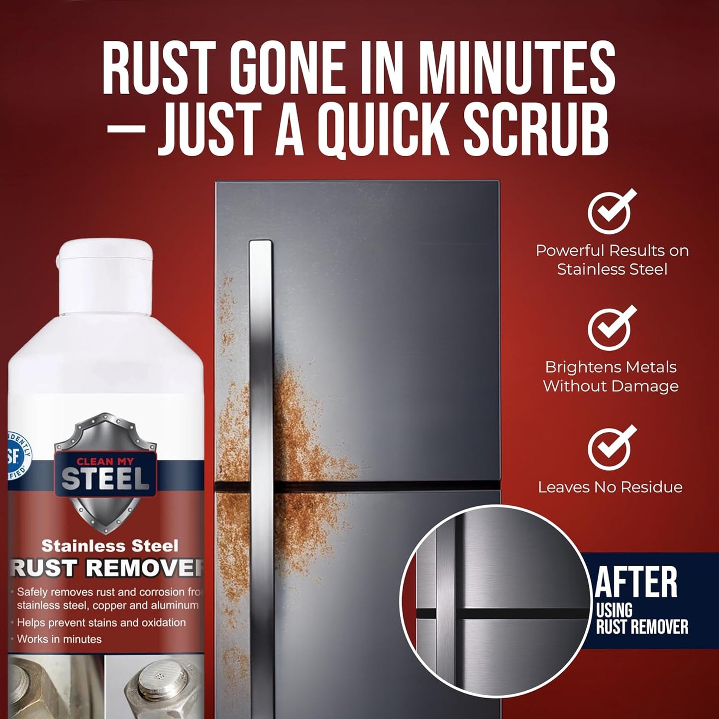 Stainless Steel Rust Stain Remover & Cleaner, NSF Approved Safe for Food Areas. Non-Toxic Stainless