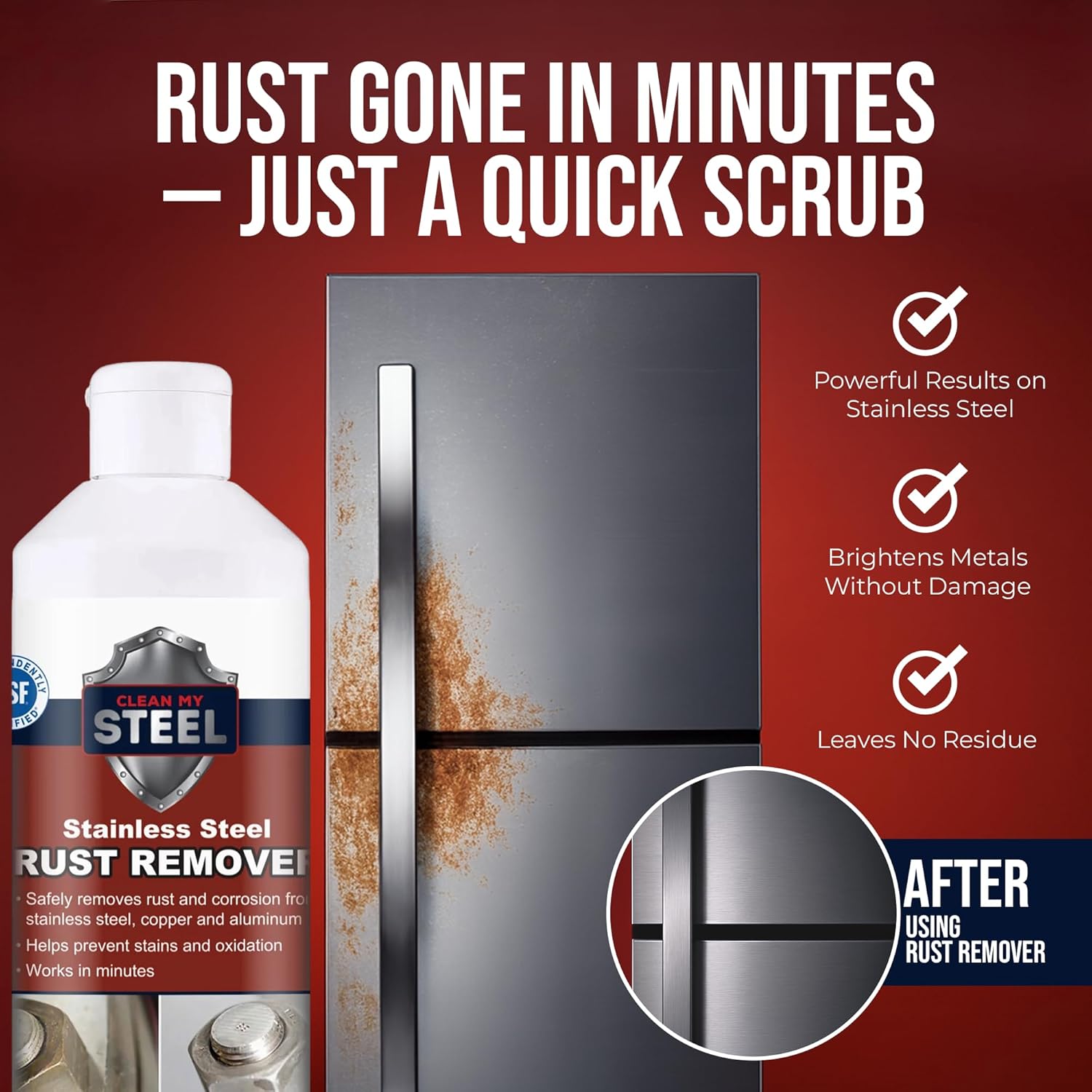 Stainless Steel Rust Stain Remover & Cleaner, NSF Approved Safe for Food Areas. Non-Toxic Stainless