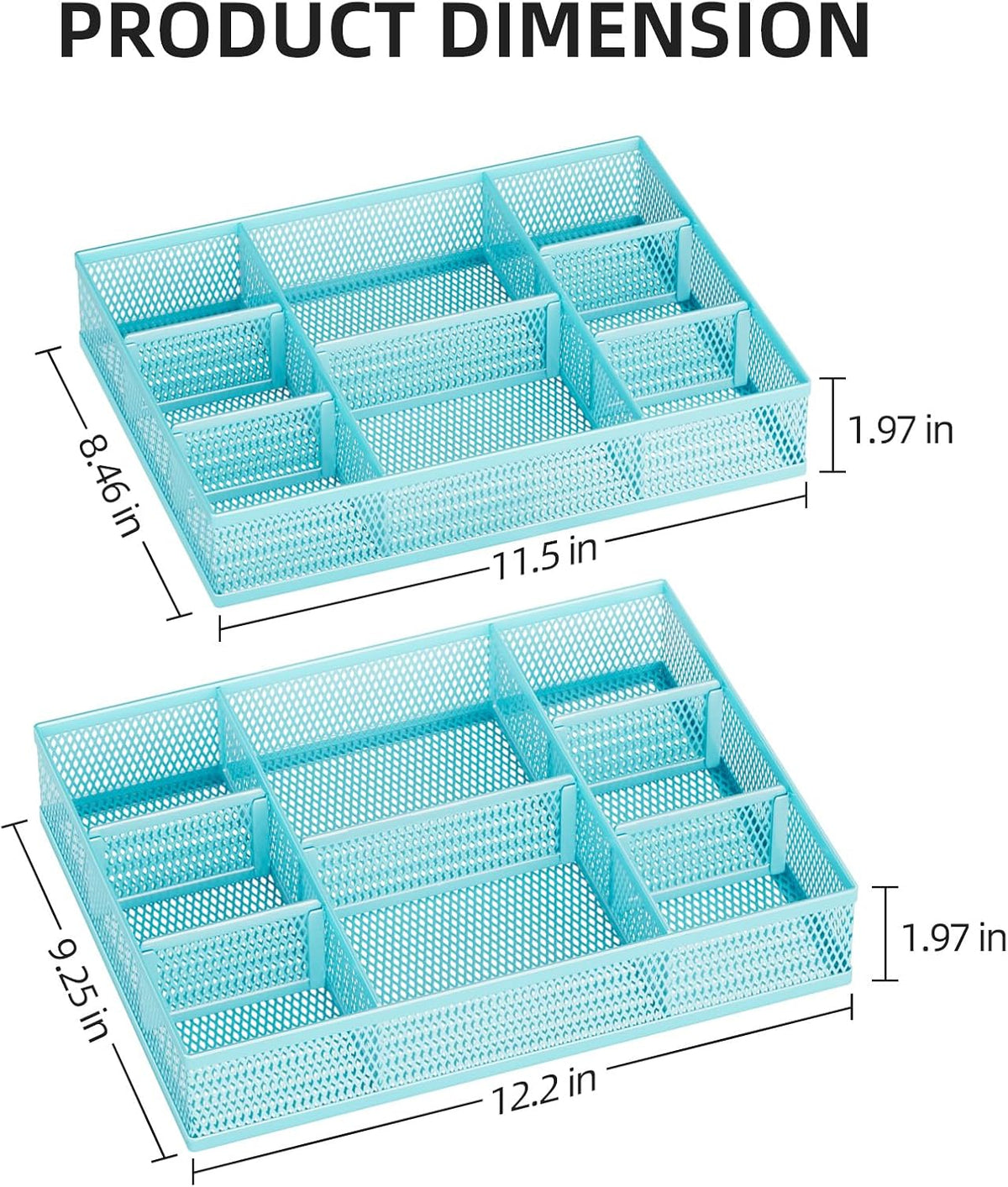 Marbrasse 2 Pack Desk Drawer Organizer, Mesh Drawer Organizer Tray with 8 Adjustable Compartments