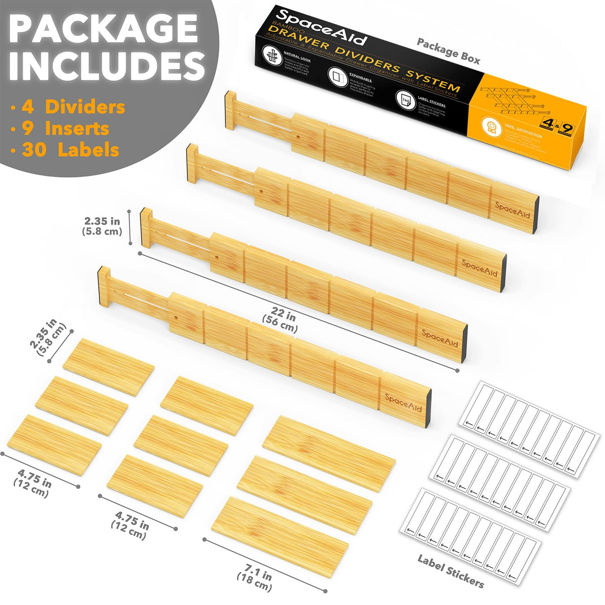 SpaceAid Bamboo Drawer Dividers with Inserts and Labels, Natural – view 4
