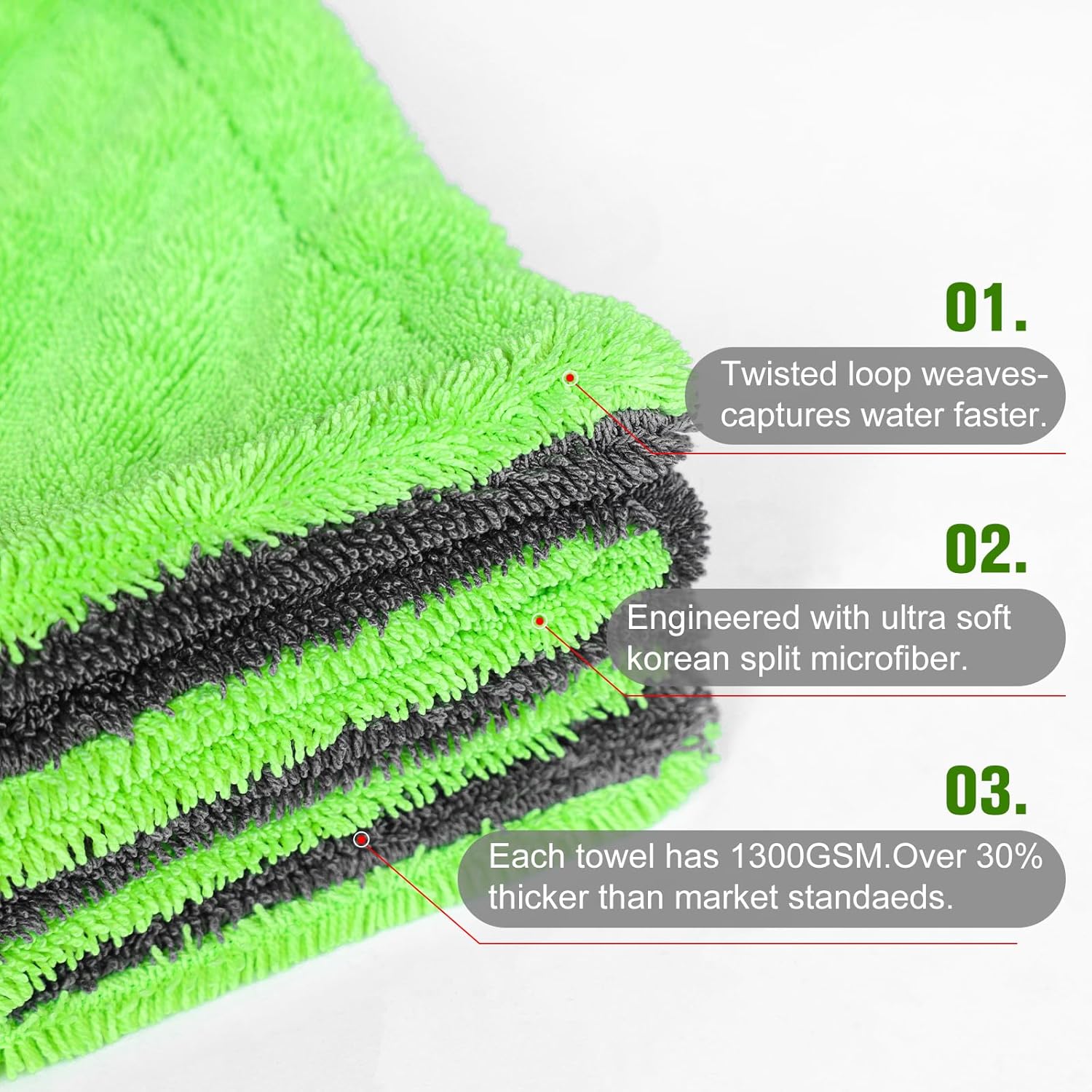 2 Pack XL Car Drying Towel – 1300GSM Ultra Absorbent Microfiber, 24"x36" Large Size, Twisted Loop