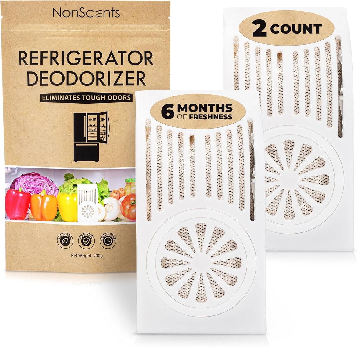 NonScents Refrigerator Deodorizer – Odor Eliminator for Fridge & Freezer – Outshines Baking Soda &