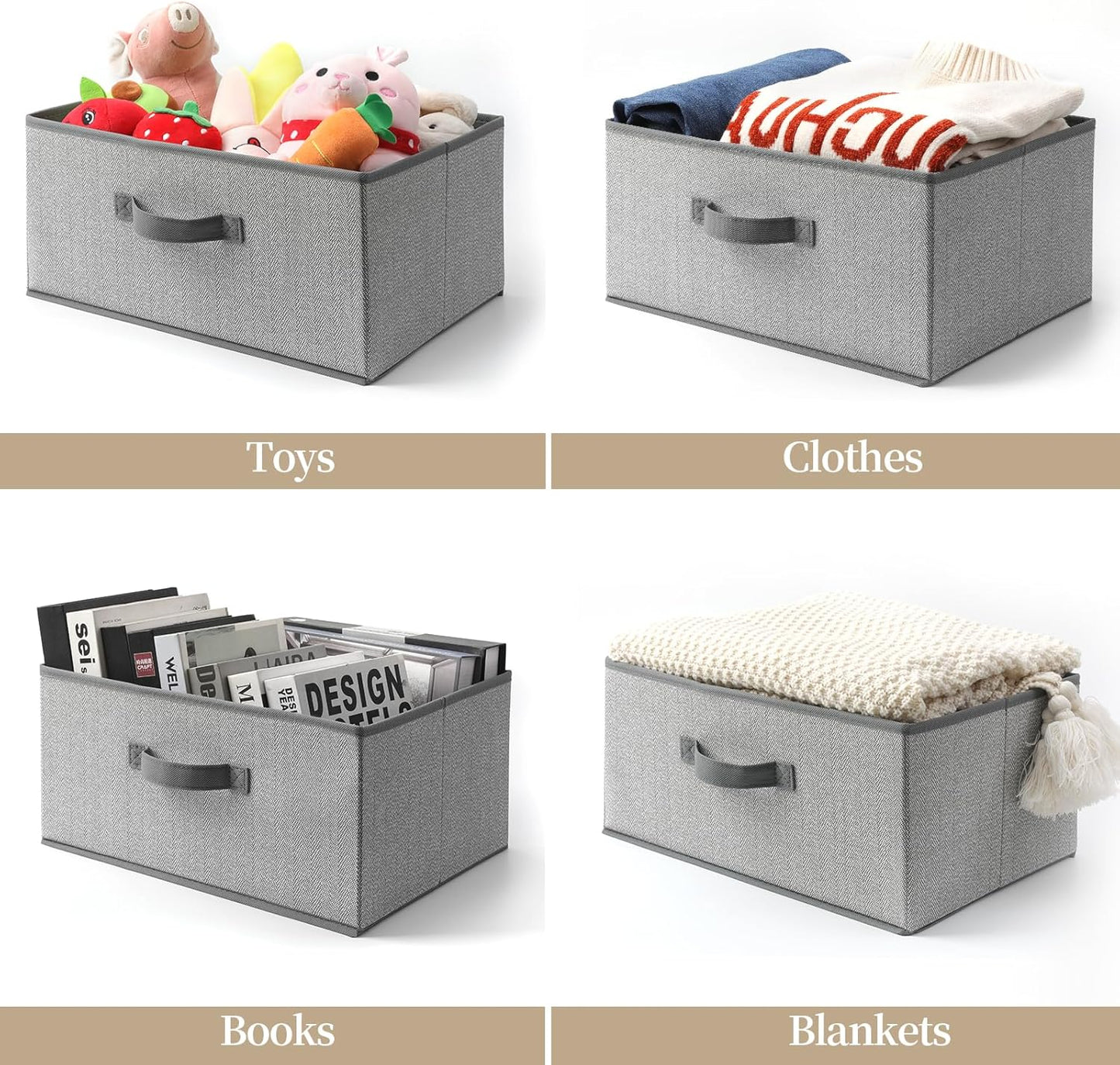Storage Baskets, 15.7 Inch Woven Fabric Bins, Storage Cubes with Reinforced Handles, Organizer Bins