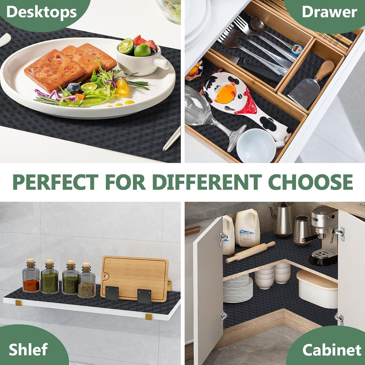 Shelf Liners, Non-Adhesive Drawer Liner, Waterproof & Oil-Proof Kitchen Cabinet Cupboard Liner