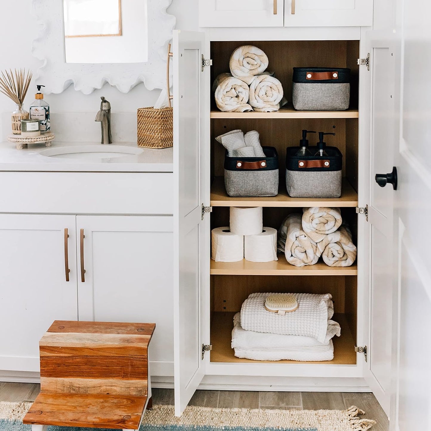 OrganiHaus Small Fabric Storage Baskets for Shelves 6 Pack, 12x8in Closet Storage Bins for Shelves
