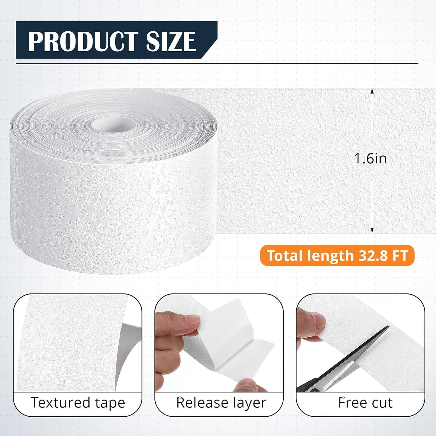 Self Adhesive Crack Tape 1.5'' x 32' Textured Roll - Paintable for Walls, Diatom Mud Finish Texture