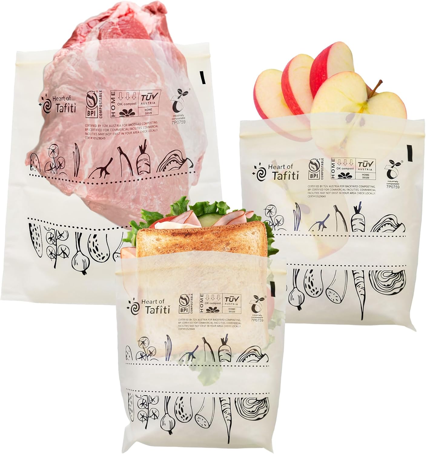 Compostable Food Storage Bags 110 Count, Extra Thick and Reusable, Eco-Friendly, Certified US BPI
