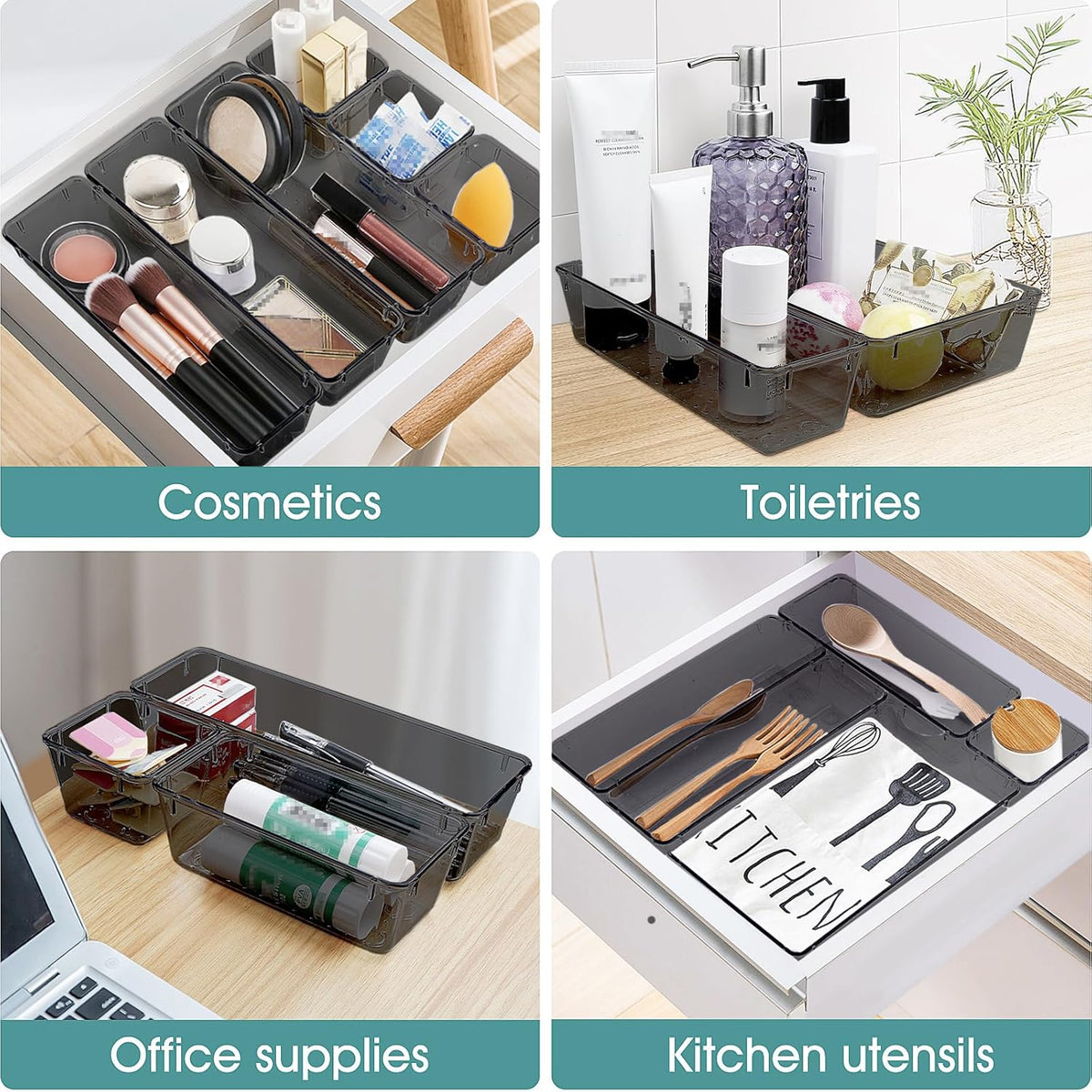 WOWBOX 25 PCS Plastic Drawer Organizer Set, Desk Drawer Divider Organizers and Storage Bins for