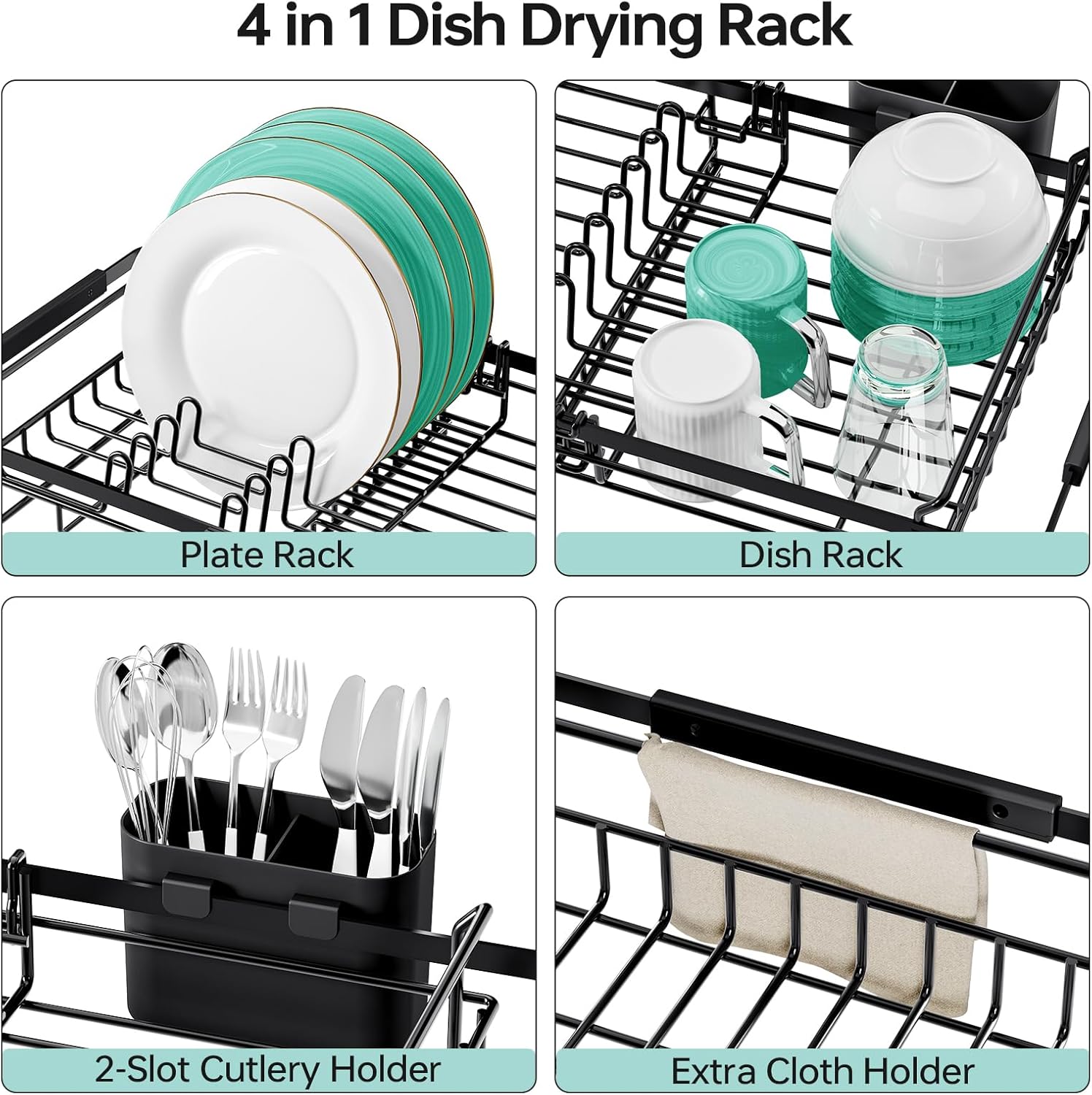 Dish Drying Rack in Sink - Expandable (14.5''-18''L) Over The Sink Dish Rack with Utensil Holder