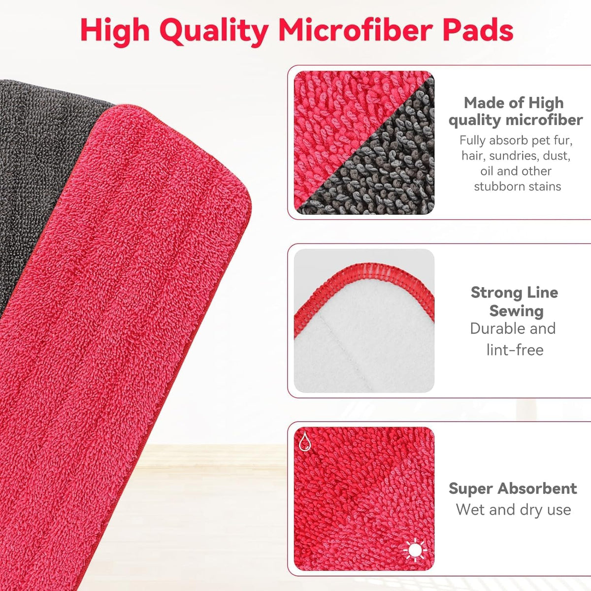 16.5 inch Microfiber Mop Pads for Rubbermaid Reveal Spray Mop and Any 16.5" Flat Mop - 10 Pack
