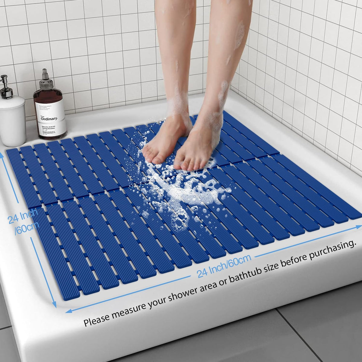 Shower Mat Non-Slip Bath Mat for Tub Floor & Stall with 200+ Suction Cups & Drain Holes, Quick Dry
