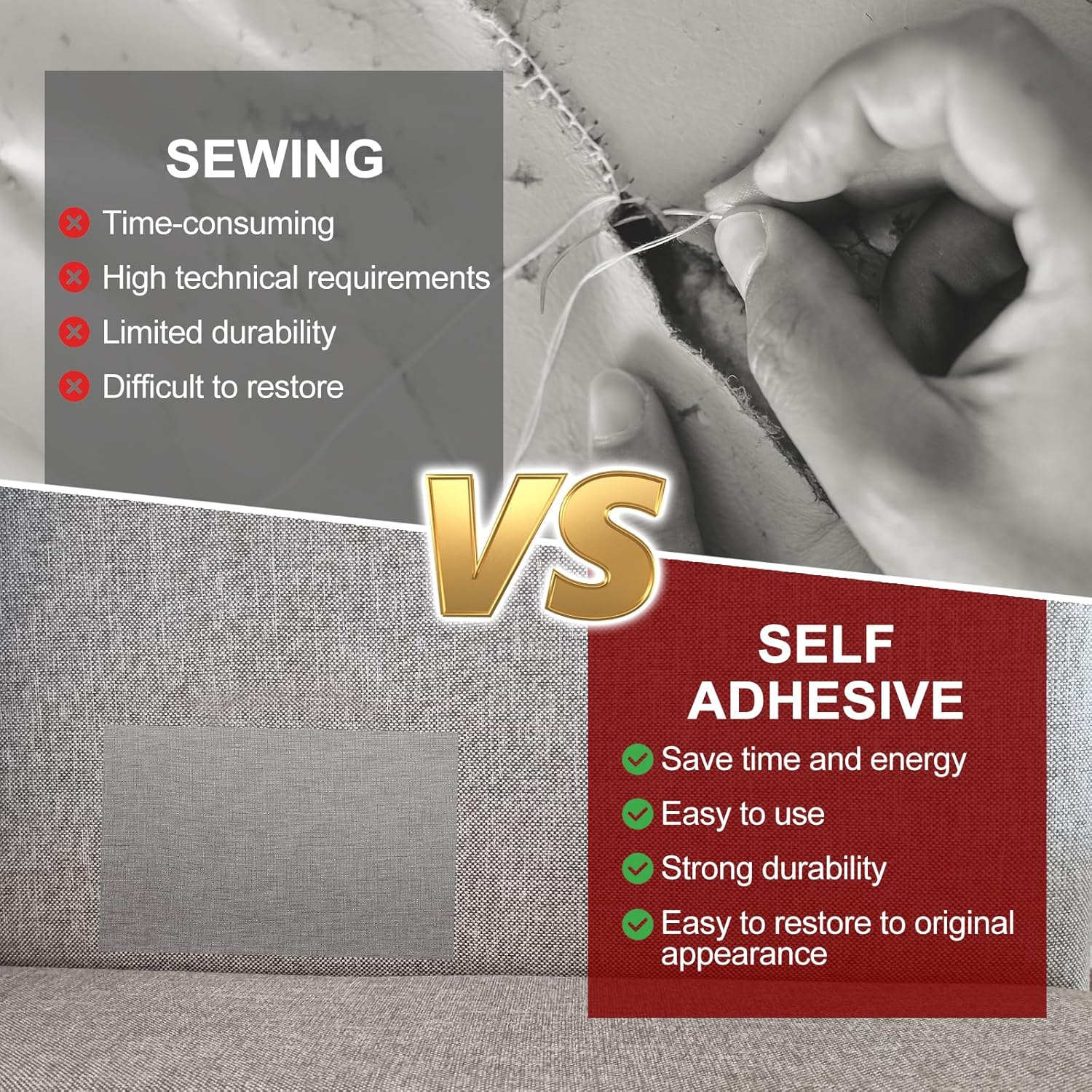 PATIKIL 70x6.2 Inch Linen Repair Tape, Repair Fabric Patch Self Adhesive Couch Patch Line Repair