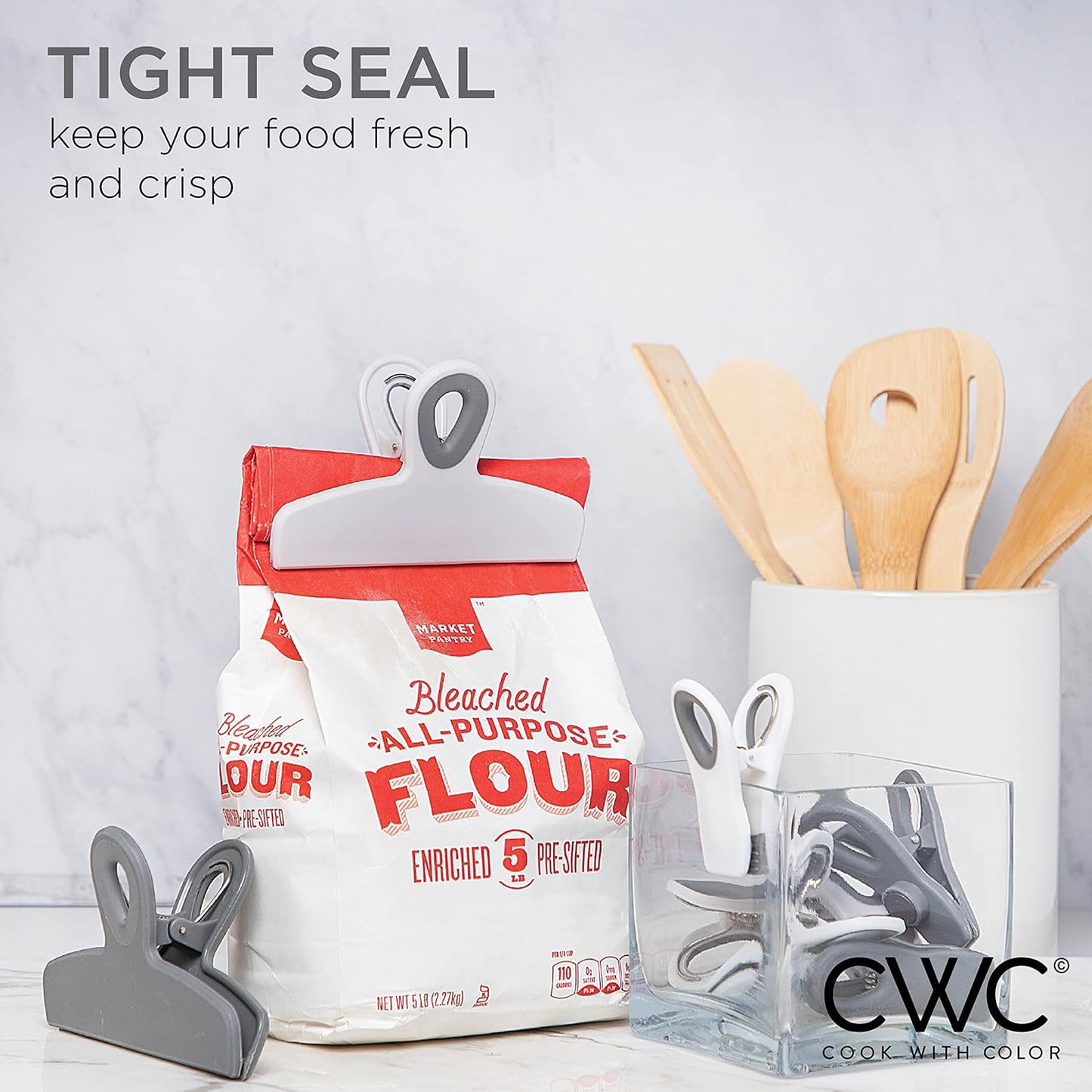 COOK WITH COLOR Bag Clips - Heavy Duty Chip Clip and Refrigerator Magnet Clips for Food Storage