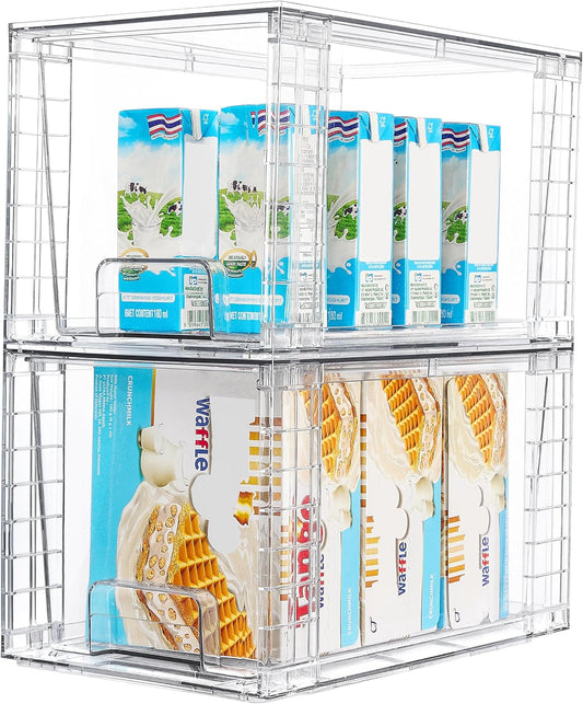 Vtopmart 2Pack Large Stackable Kitchen Pantry Storage Drawers, Clear Organizer Bins with Handles