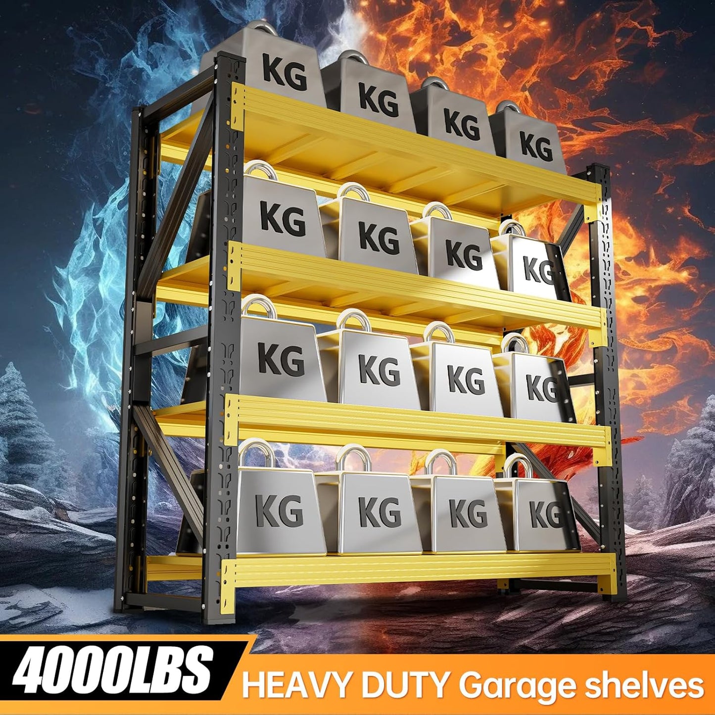 4000LBS Storage Shelves Heavy Duty, 48" W Metal Garage Shelving Units, 4 Tier Adjustable Shelf