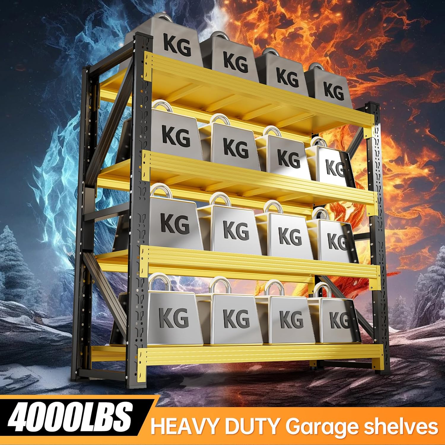4000LBS Storage Shelves Heavy Duty, 48" W Metal Garage Shelving Units, 4 Tier Adjustable Shelf