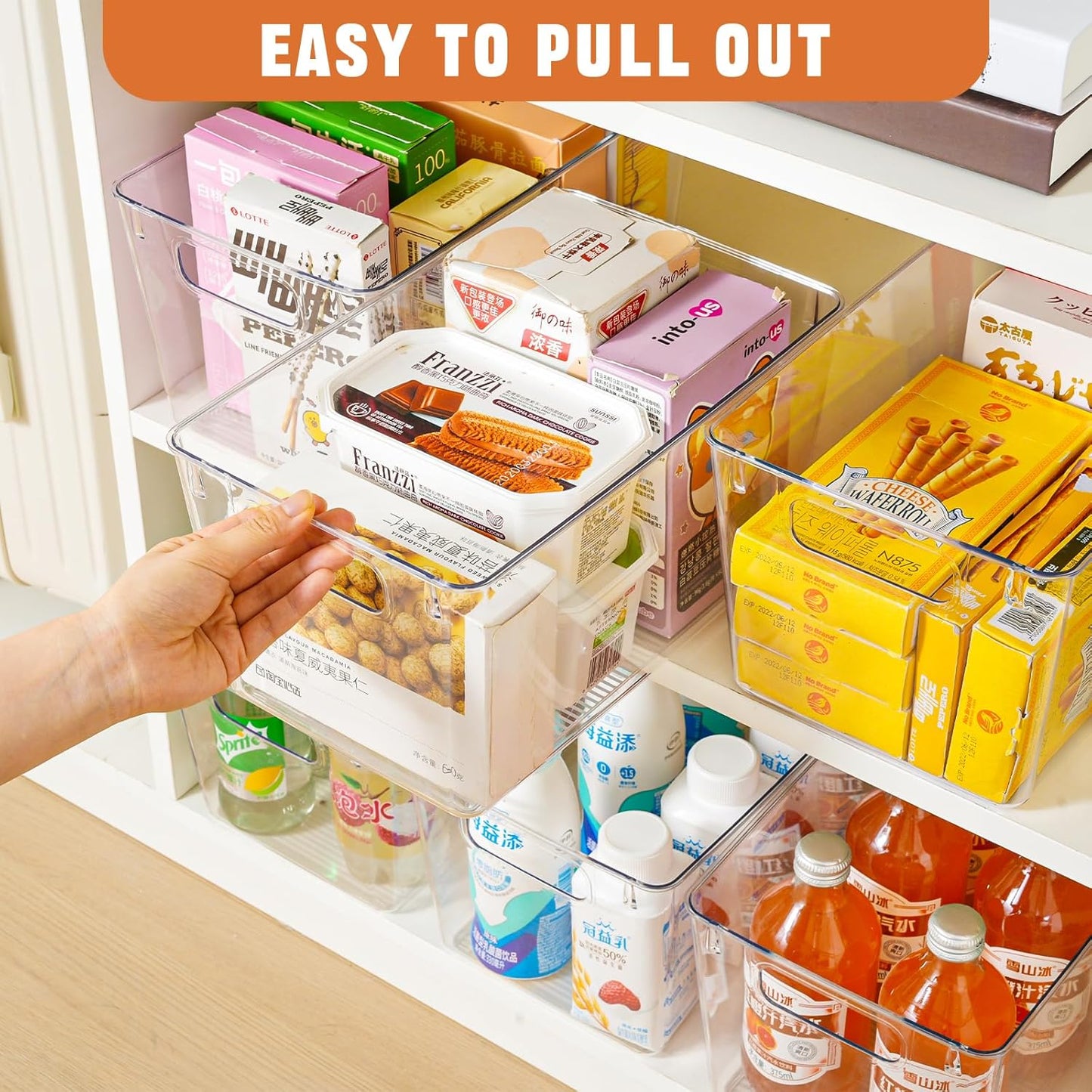 12 Pack Large Clear Plastic Storage Bins,Plastic Containers with Handle for Pantry Organizer and
