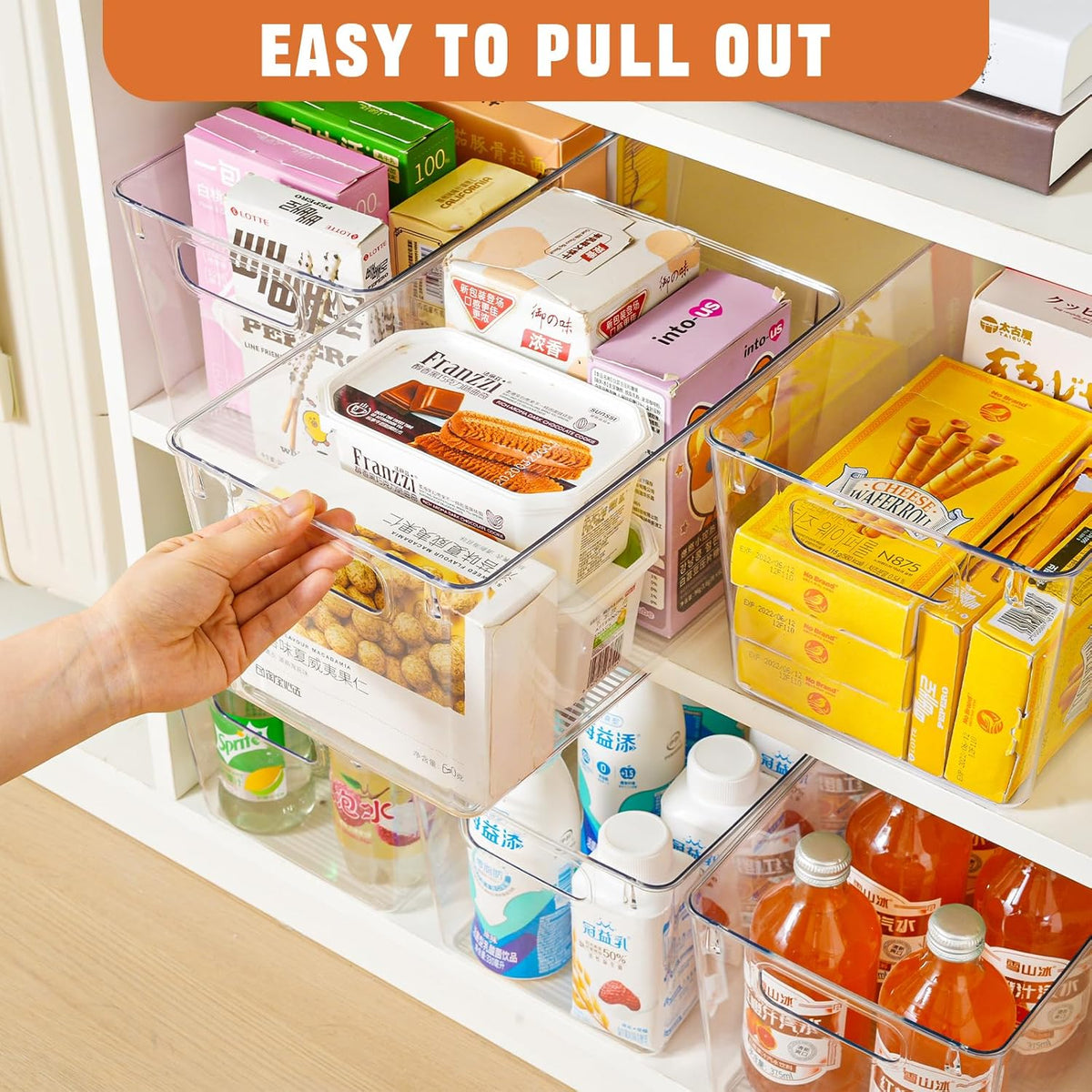 12 Pack Large Clear Plastic Storage Bins,Plastic Containers with Handle for Pantry Organizer and