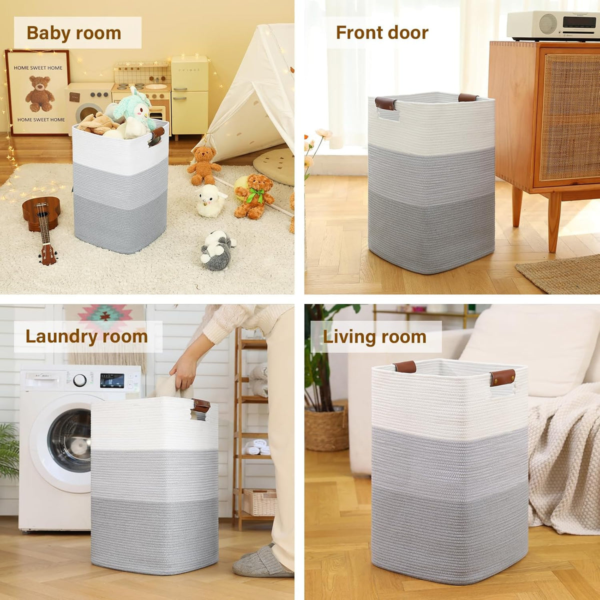Laundry Hamper 96L Extra Large Laundry Basket, Woven Blanket Basket, Cotton Woven Storage Hamper