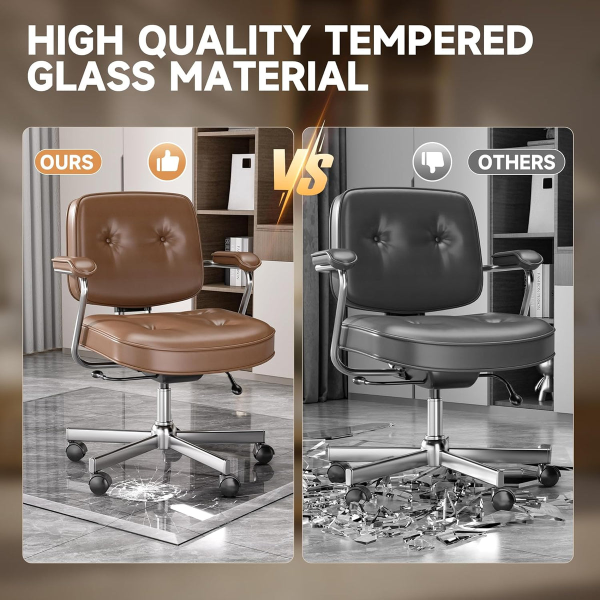 [Tempered Glass] 47“ x 40” Beveled Edge Glass Chair Mat with Polished Edge Clear Office Chair Mat