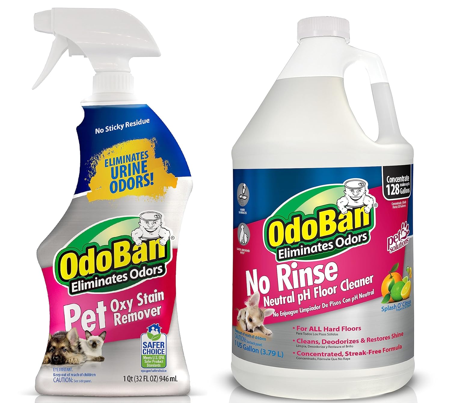 OdoBan Pet Solutions No Rinse Neutral pH Floor Cleaner Concentrate, Made in the USA, 1 Gallon, and
