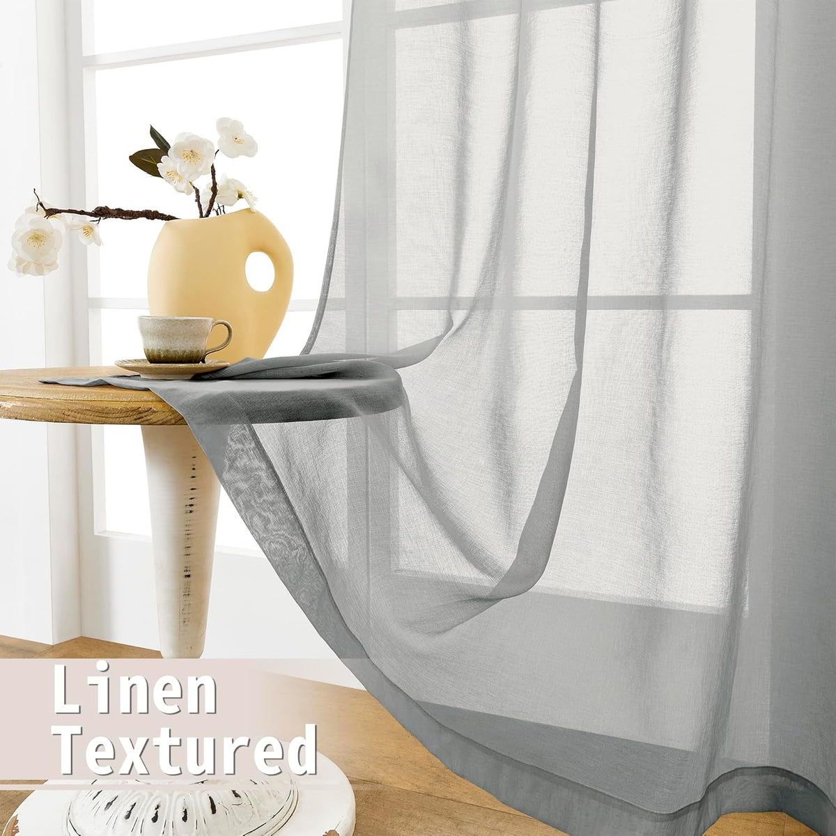 Tollpiz Sheer Curtains Closet Linen Textured Curtain Sheers Doorway Light Filtering Voile Patio