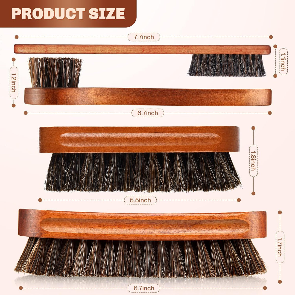4 Pcs Horsehair Shine Shoes Brush Kit Polish Dauber Applicators Cleaning Leather Shoes Boots Care