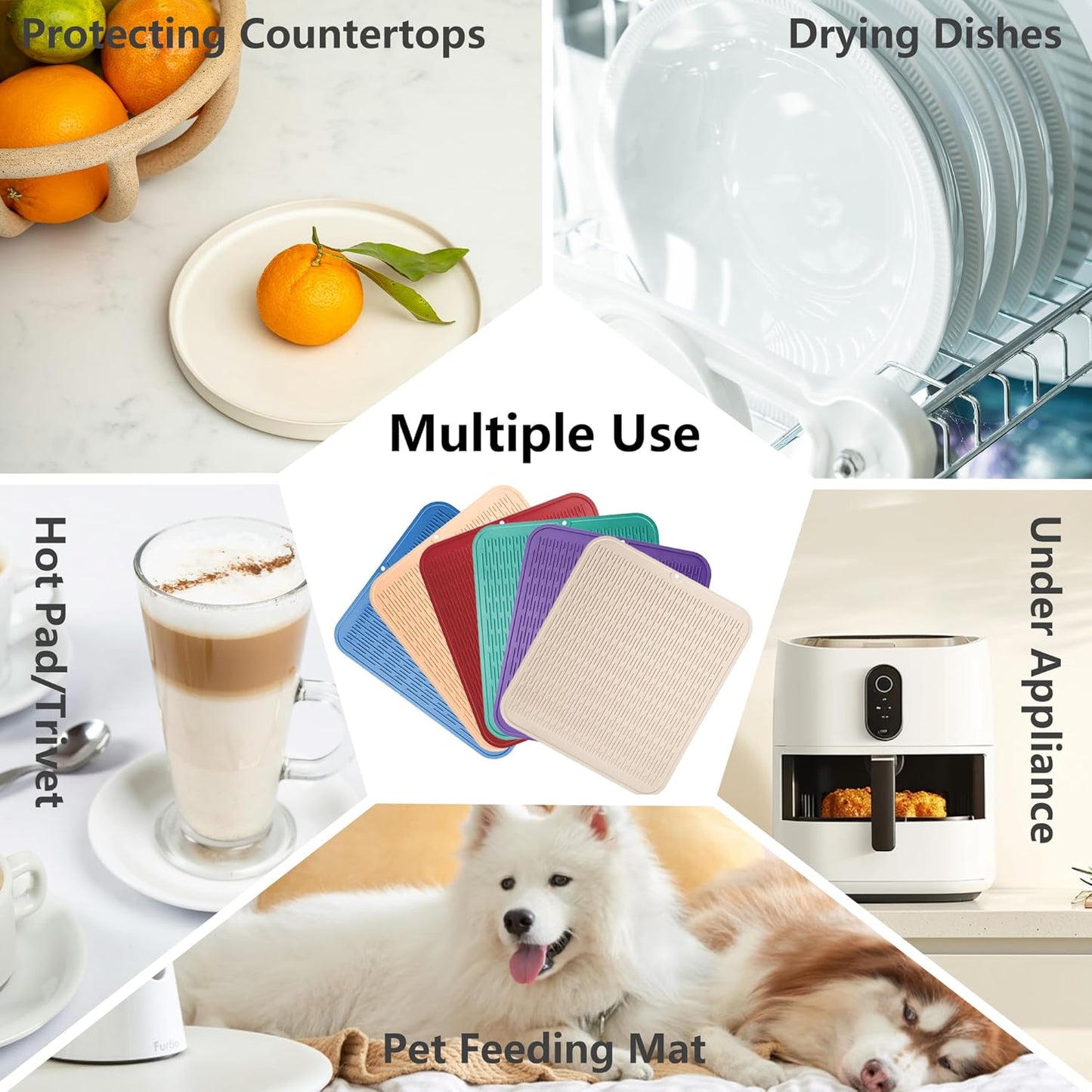 ZLR Silicone Dish Drying Mat for Kitchen Counter, Eco-Friendly Fast Dry Dish Mat, Easy Clean Multi