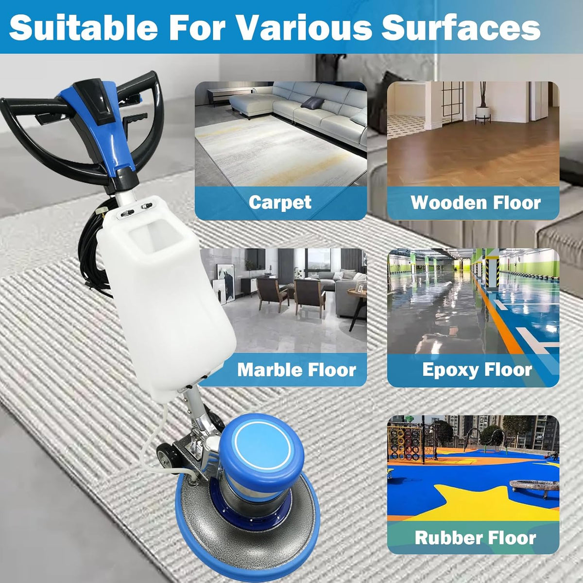 TECHTONGDA Floor Polisher Commercial Floor Buffer Scrubber Buffer Polisher Machine 17" Carpet
