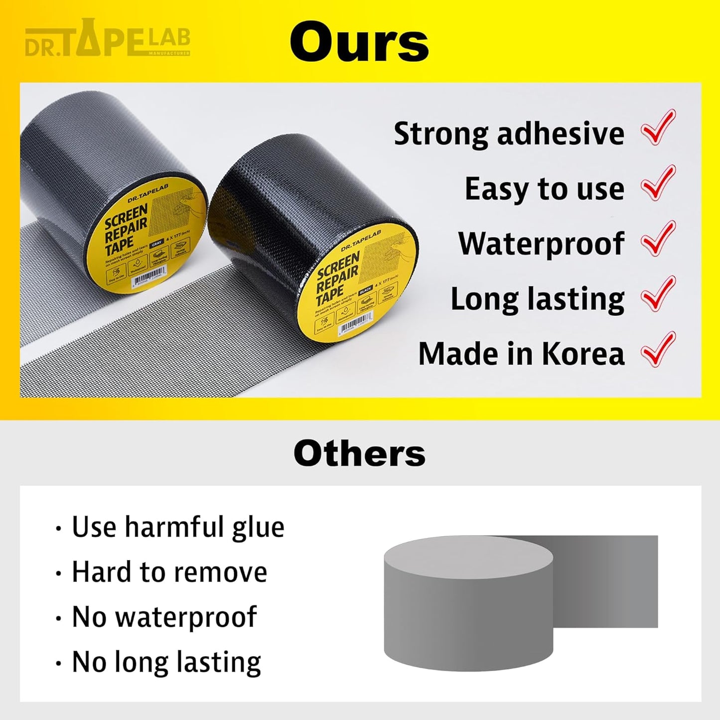Black Window Screen Repair Tape, 2 in X 15 FT, Screen Repair Kit for Windows or Doors, Strong