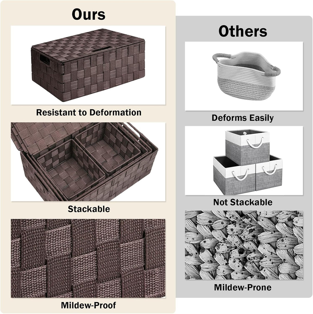 Storage Bins Baskets for Organizing with Lids, Storage Baskets for Shelves Stackable Woven Basket
