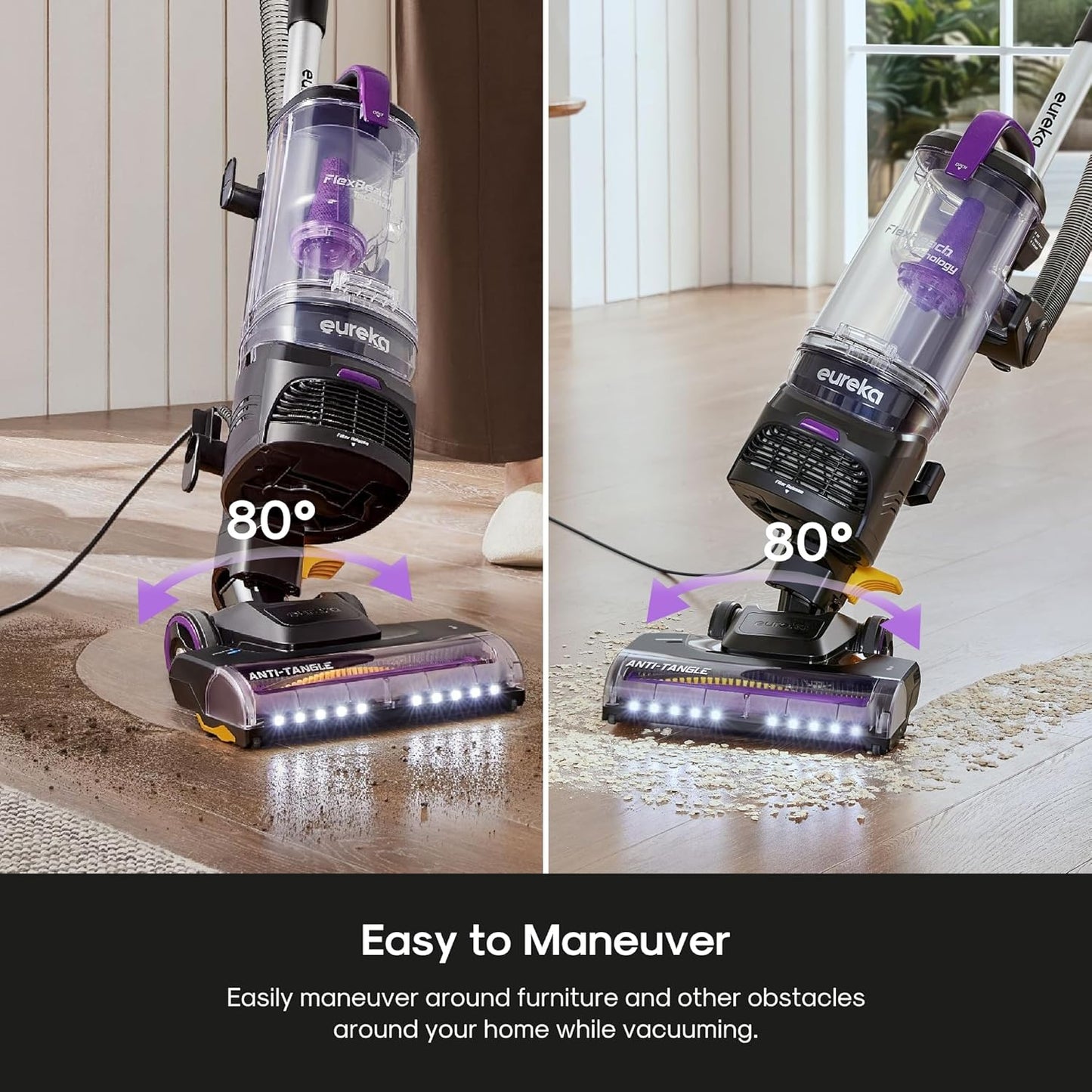 Eureka FlexReach Powerful Upright Vacuum Cleaner for Carpet and Hard Floor, Lift-Up Vacuum with