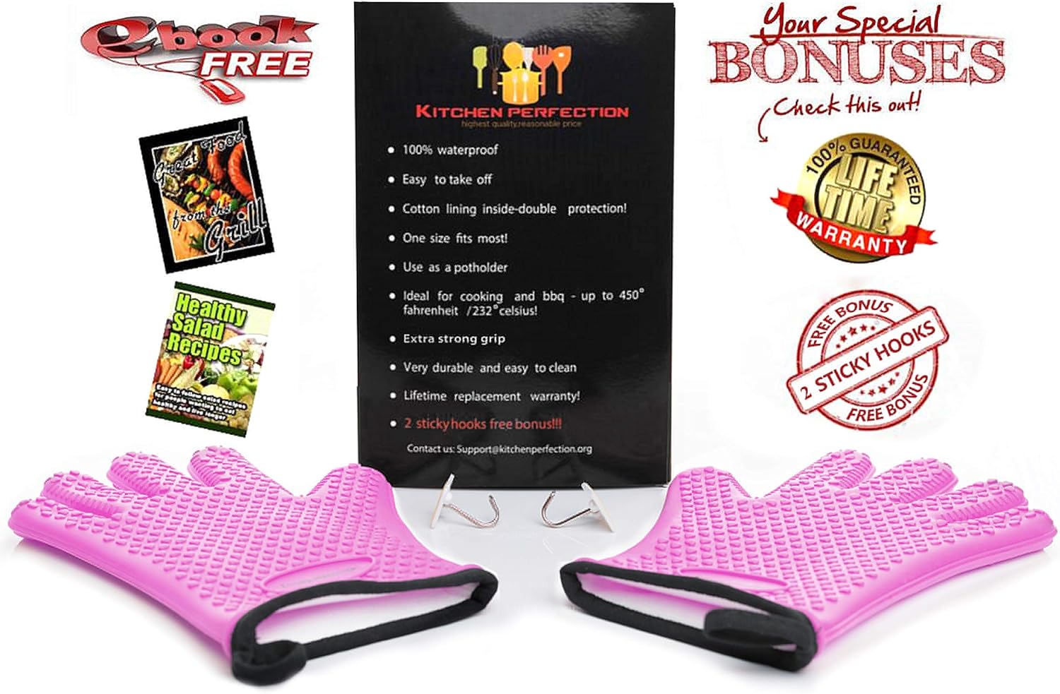 KITCHEN PERFECTION Silicone Smoker Oven Gloves -Extreme Heat Resistant BBQ Gloves-Handle Hot Food