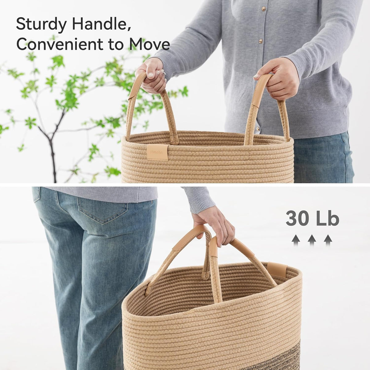 75L Striped Laundry Hamper with Leather Handles,Large Foldable Laundry Basket for Clothes,Cotton