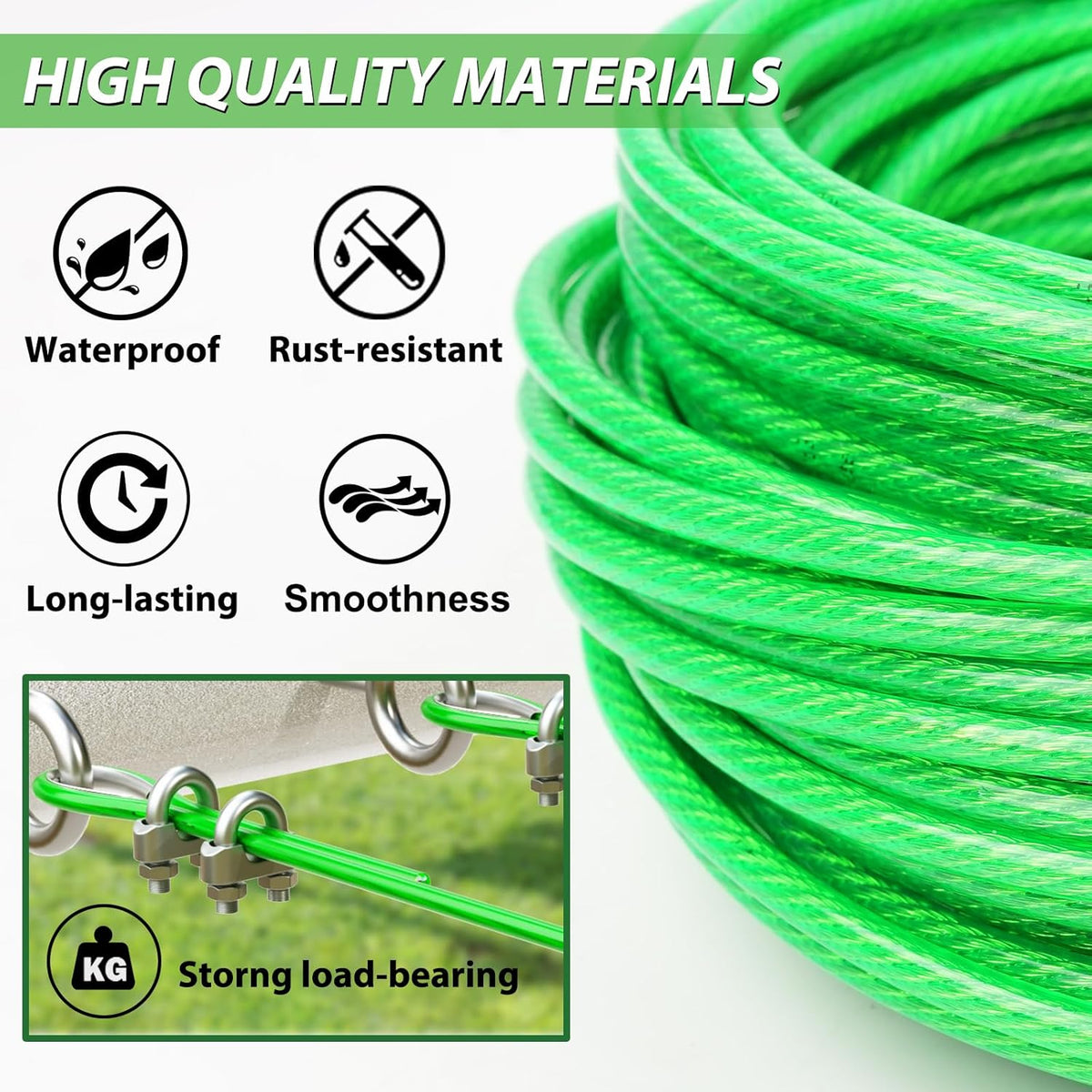 1/8" Wire Rope, 100 Ft PVC Coated Wire Cable Metal Steel Cable Trellis Kit, Multi-use Clothes Line