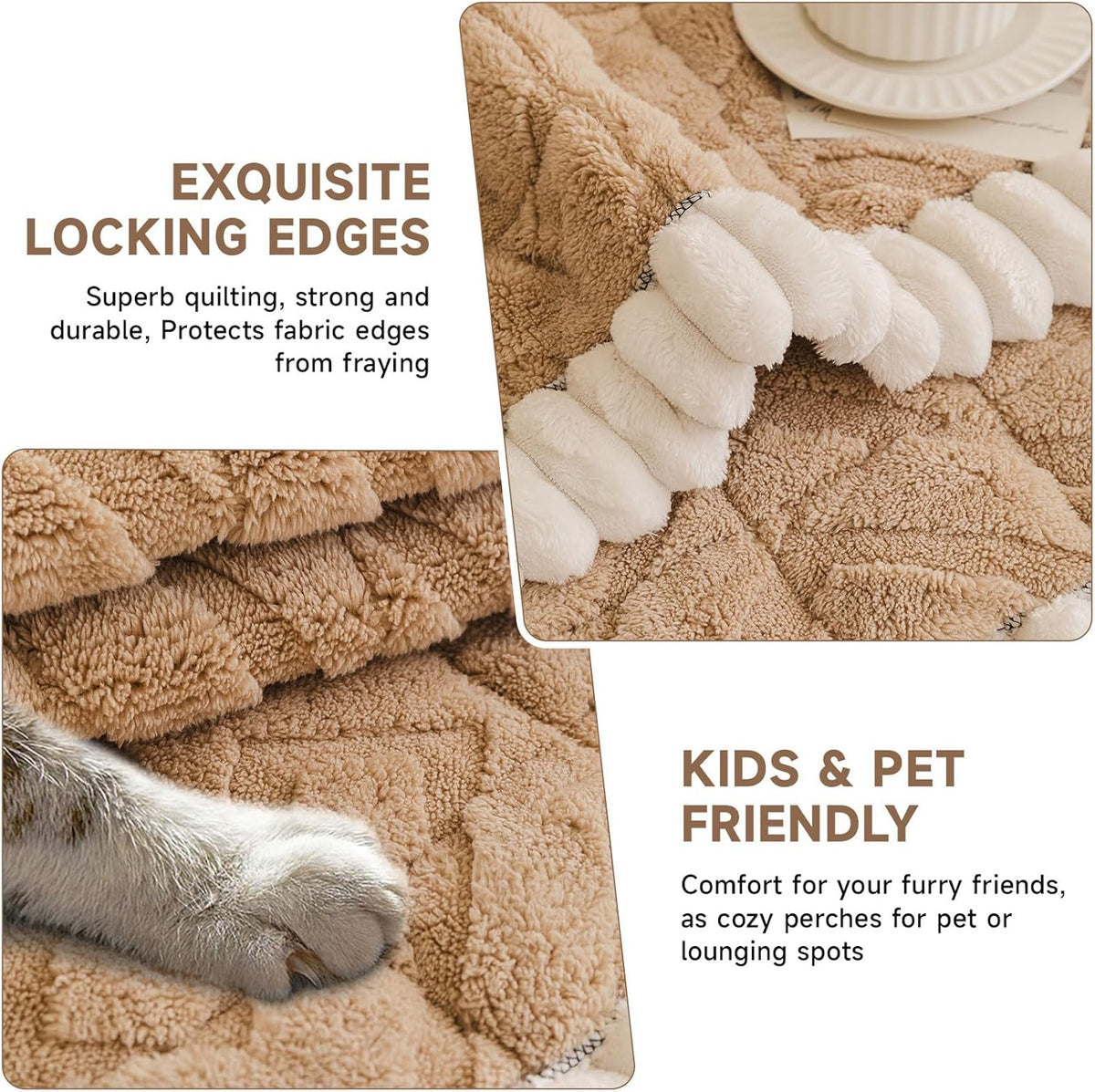 OTOB Pet Couch Covers for 3 Cushion Couch Sofa, Washable & Non Slip Fuzzy Plush Sofa Cushion