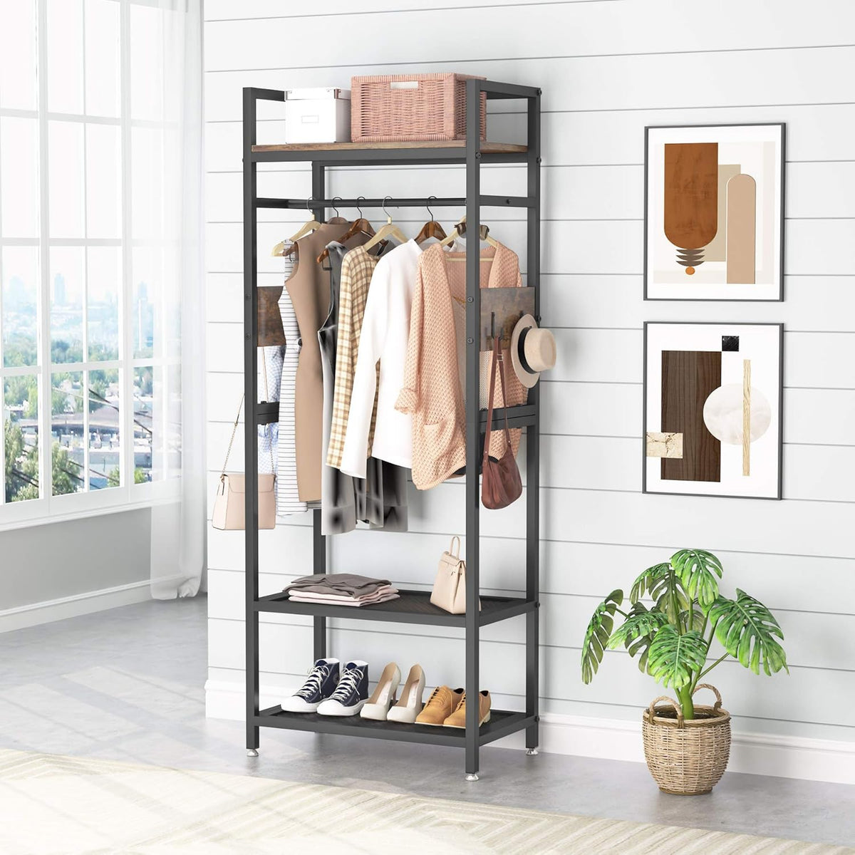 Tribesigns Small Heavy Duty Clothes Rack with Shelf and Hanging Rod, Freestanding Closet Organizer