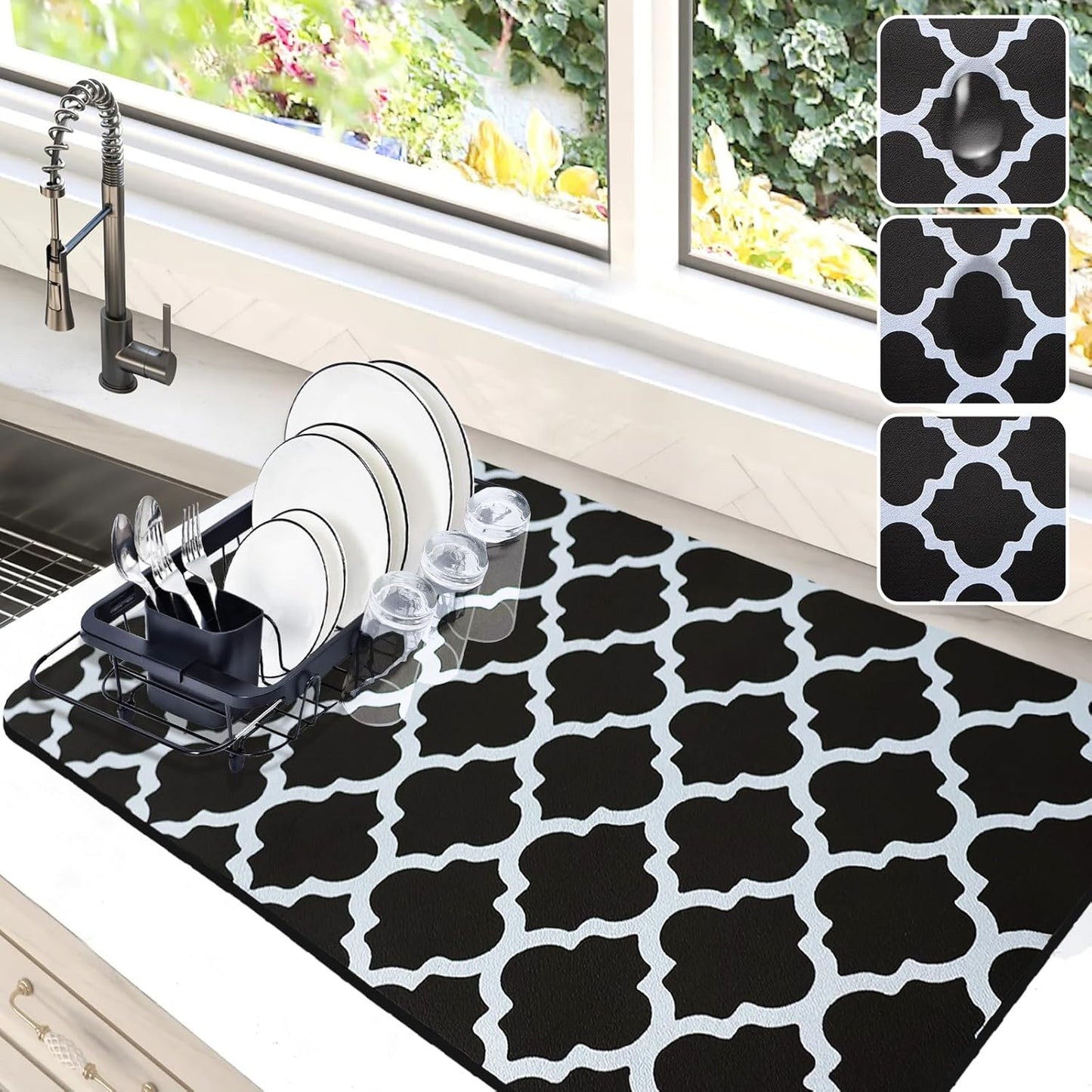 Dish Drying Mat for Kitchen Counter, 16"x24" Dish Drying Pad with Non-slip Rubber Backed, Hide