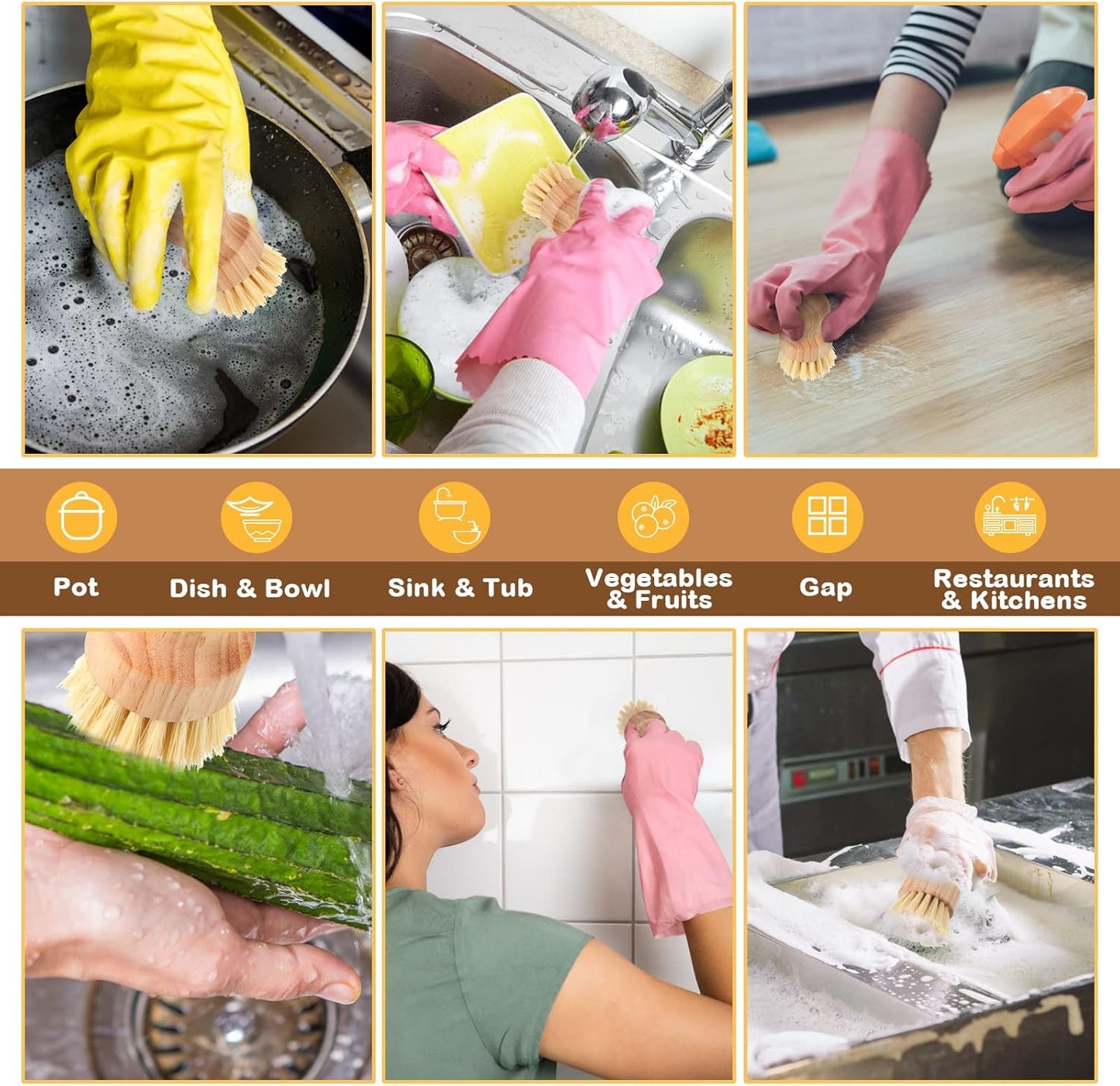 Nuenen 60 Packs Bamboo Dish Scrub Brushes Wooden Scrubbers Set Kitchen Dishwashing Scrubber with