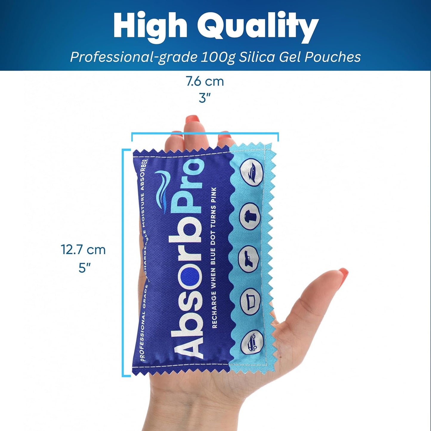 Rechargeable Dehumidifier Bag 10-Pack - 100g Reusable Moisture Absorbers - Silica Gel Packets for