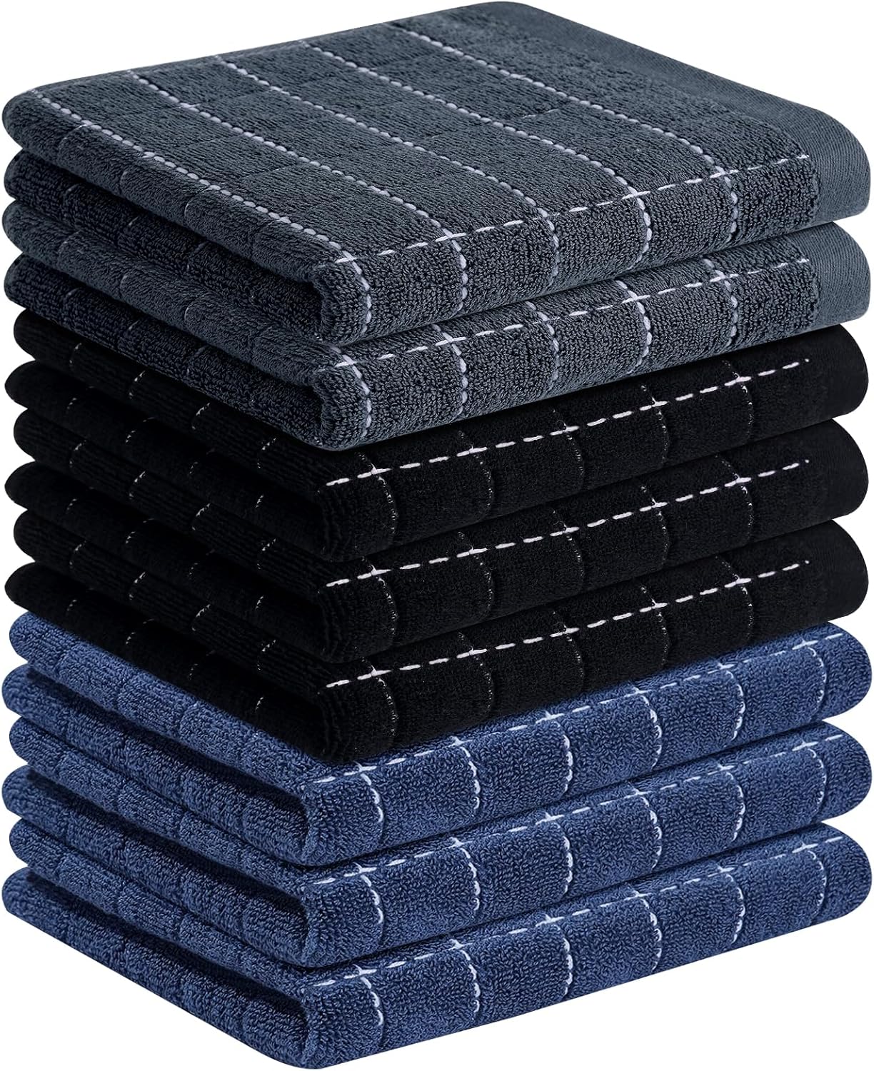 Homaxy 100% Cotton Terry Kitchen Towels(Multiple Colour, 13 x 28 inches), Checkered Designed, Soft