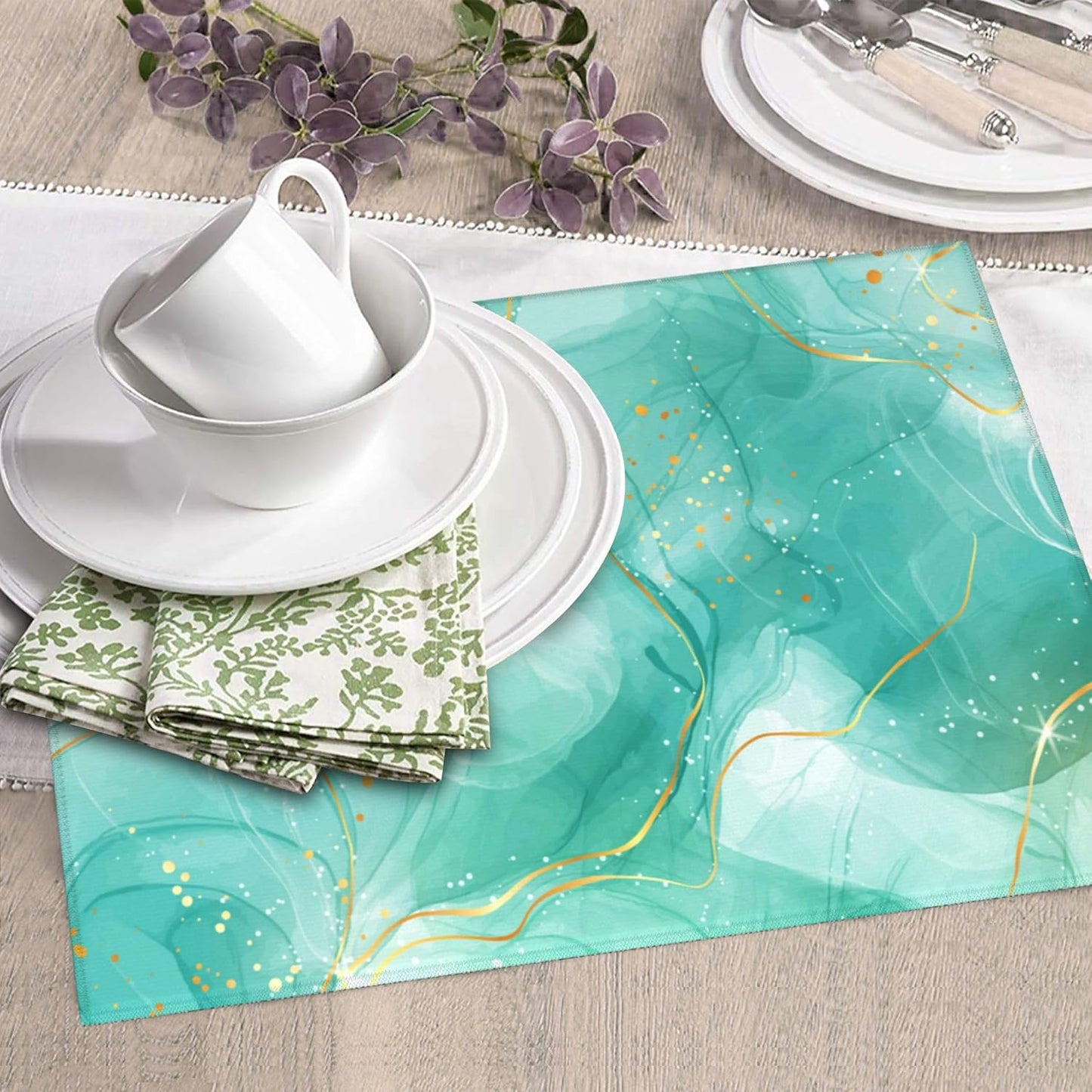 Teal Gold Marble Dish Drying Mat for Kitchen Counter Green Turquoise Dish Drainer Rack Mats 16x18