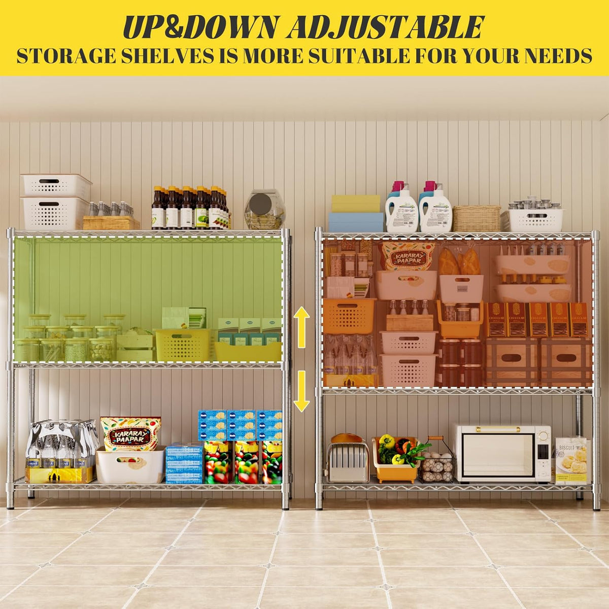 Storage Shelves, 3 PCS 48" L x 20" W x 47" H Heavy Duty Garage Wire Shelving Unit Loads 1200LBS