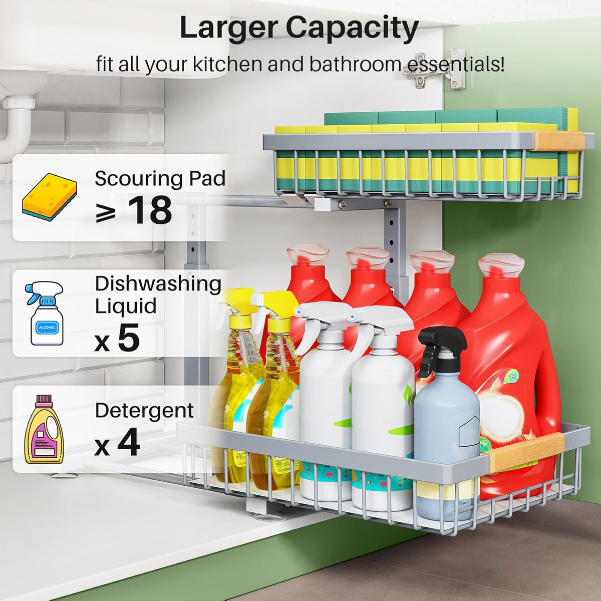 Pull out Cabinet Organizer, 1 Pack Under Sink Organizer, Slide out Metal Kitchen Cabinet Organizers