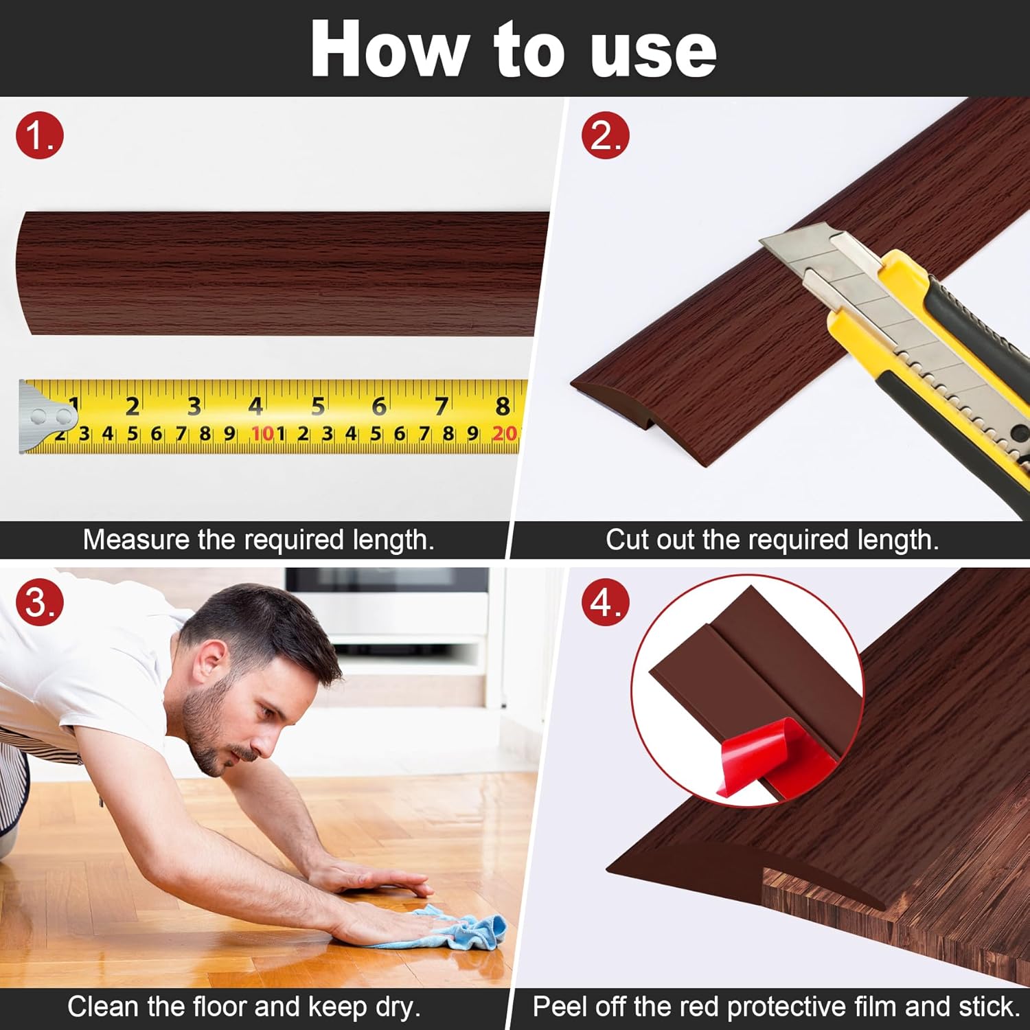 20Ft Carpet Floor Transition Strip, Self Adhesive Floor Edging Trim Strip, PVC Threshold Cover for