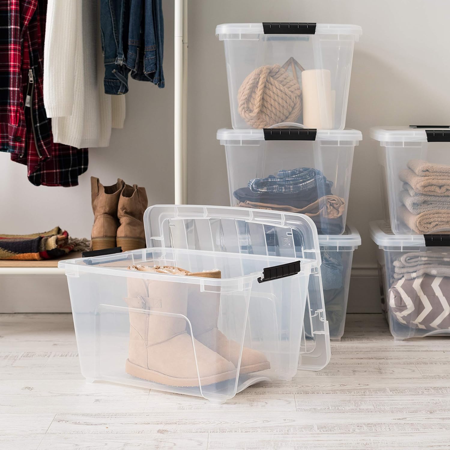 IRIS USA 32 Qt Stackable Plastic Storage Bins with Lids, 6 Pack - BPA-Free, Made in USA