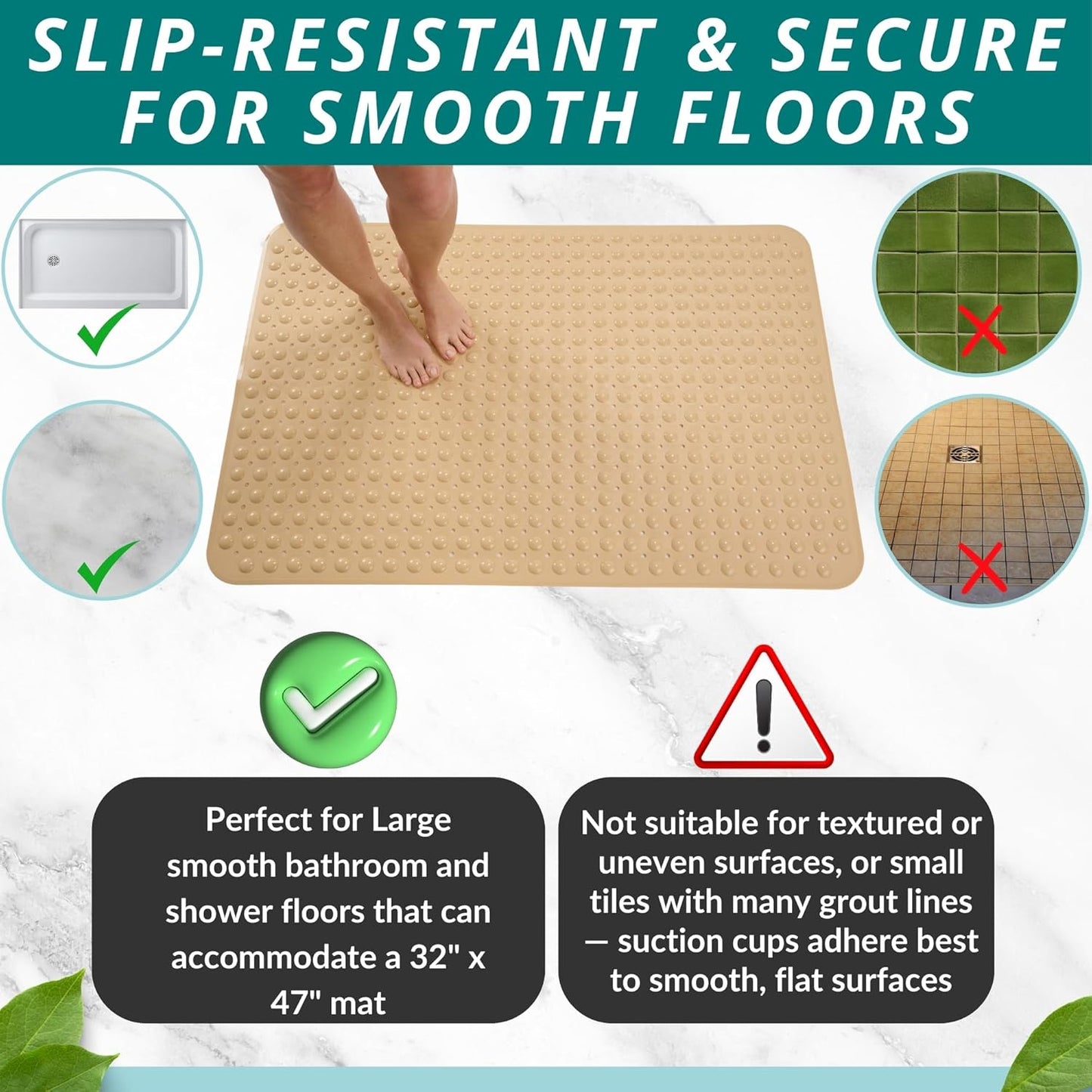 ENKOSI Extra Large Shower Mat Non Slip - 47 x 32 inch - XL Bathroom Shower Mat - Large Shower Mats