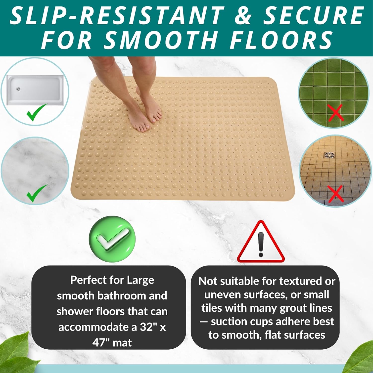 ENKOSI Extra Large Shower Mat Non Slip - 47 x 32 inch - XL Bathroom Shower Mat - Large Shower Mats
